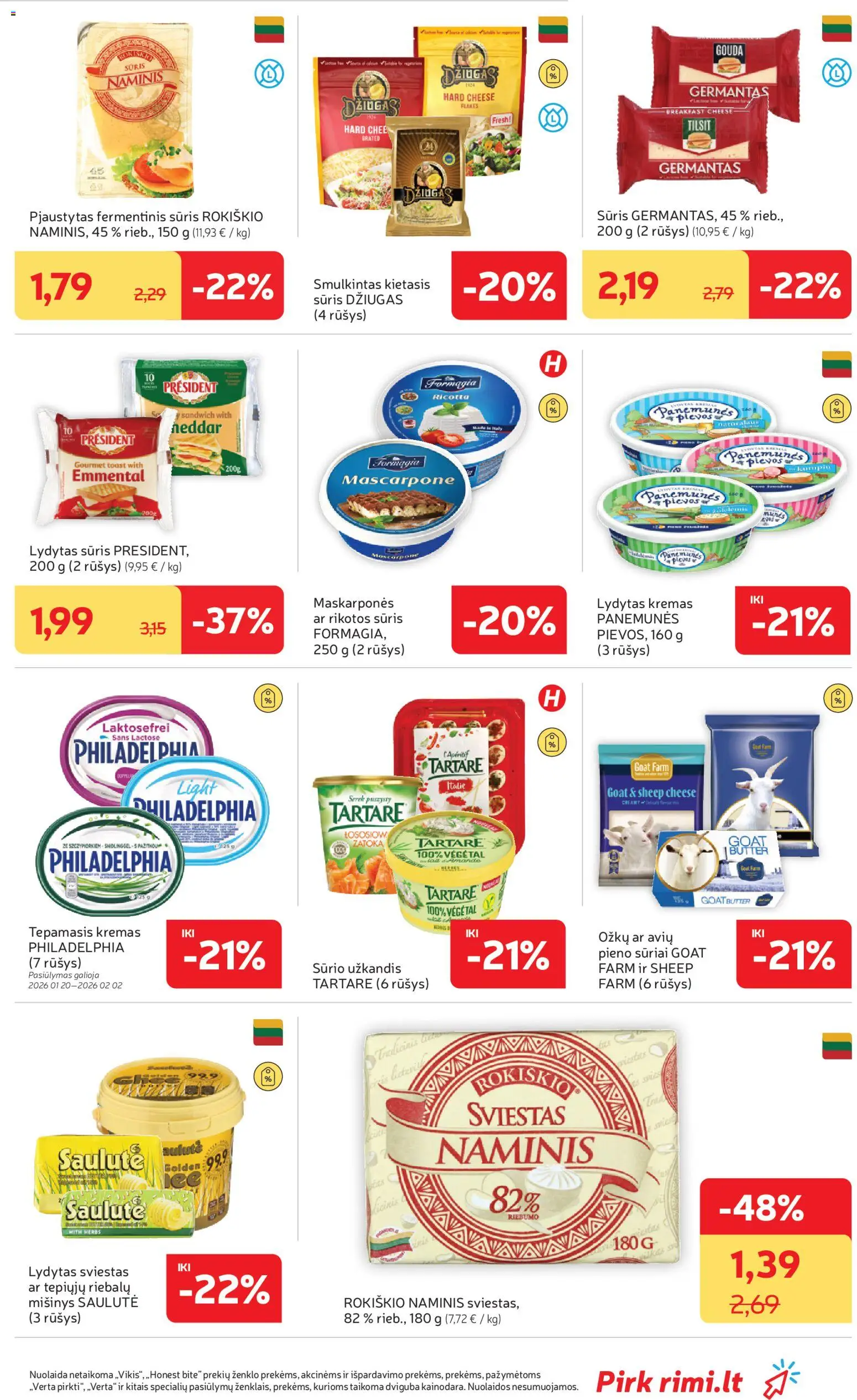 Rimi akcijos nuo 27.01.2026 | Puslapis: 15 | Prekių: Fermentinis sūris, Kremas, Sūris, Lydytas sūris