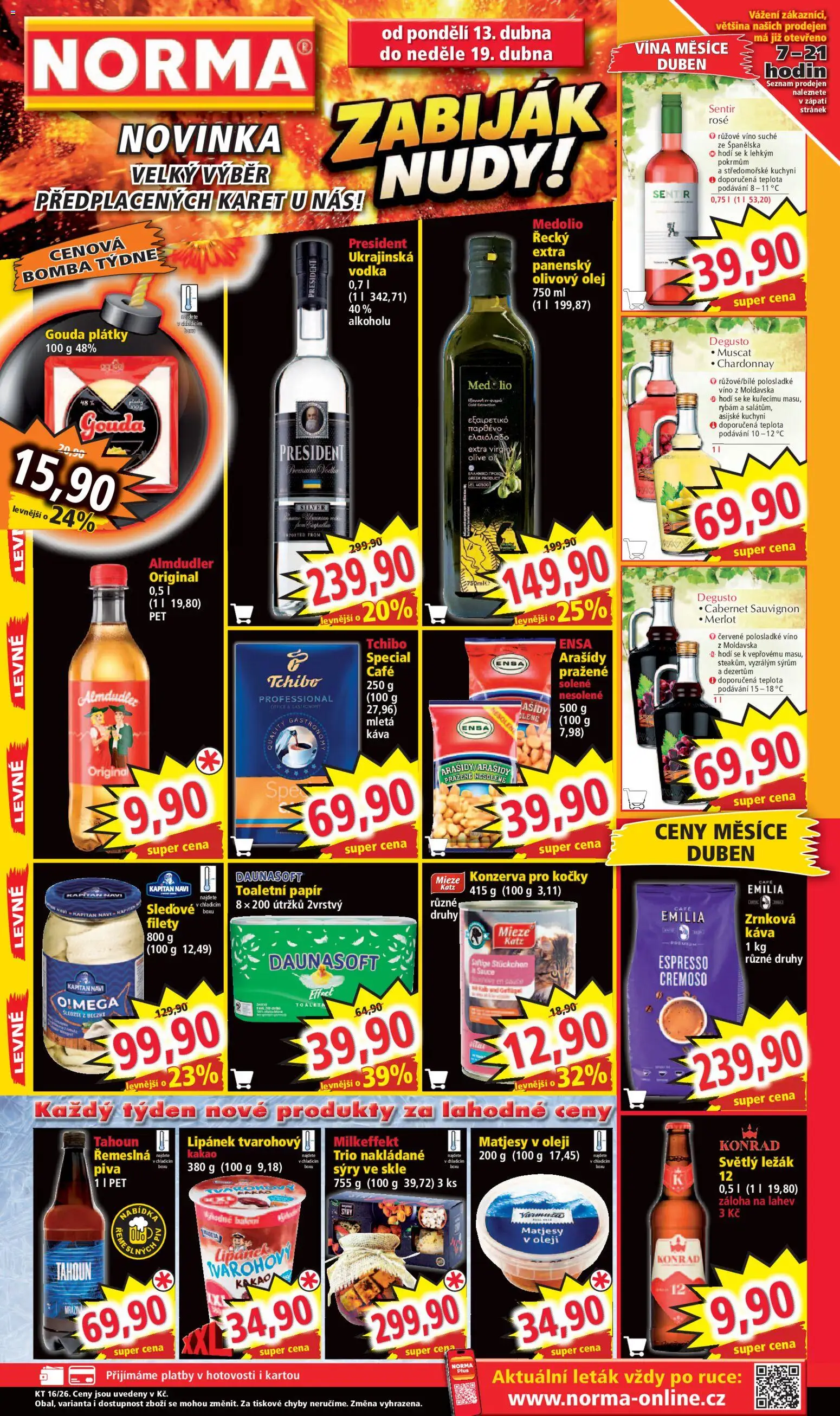 Norma leták od 13.04.2026 | Strana: 1 | Produkty: Káva, Toaletní papír, Merlot, Konzerva pro kočky