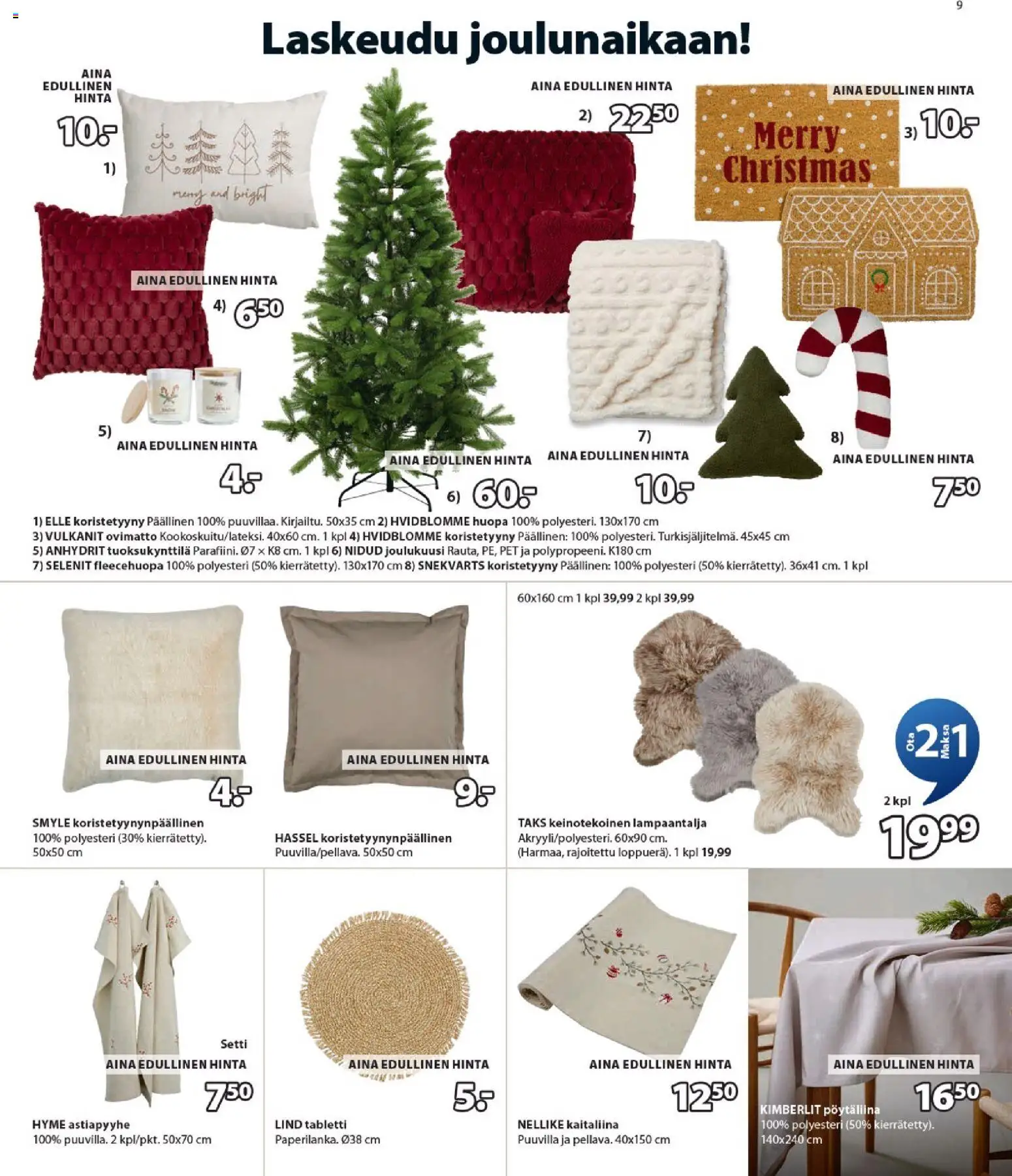 JYSK - Tarjoukset – voimassa 30.10.2025 alkaen | Sivu: 9 | Tuotteet: Ovimatto, Koristetyyny, Tabletti, Huopa