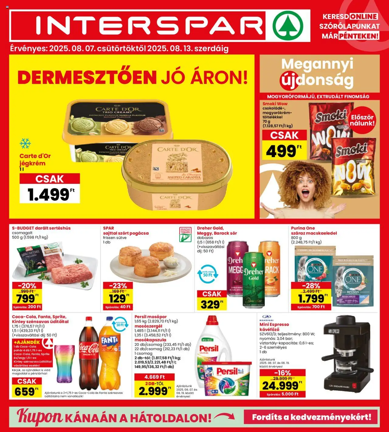 Interspar akciós ujság - amely érvényes a következő dátumtól: 07.08.2025 | Oldal: 1 | Termékek: Macskaeledel, Csokoládé, Sör, Mogyorókrém