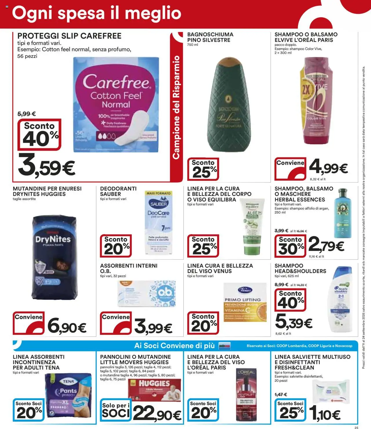 Volantino Ipercoop del 11.09.2025 | Pagina: 25 | Prodotti: Shampoo, Balsamo, Pannolini, Slip