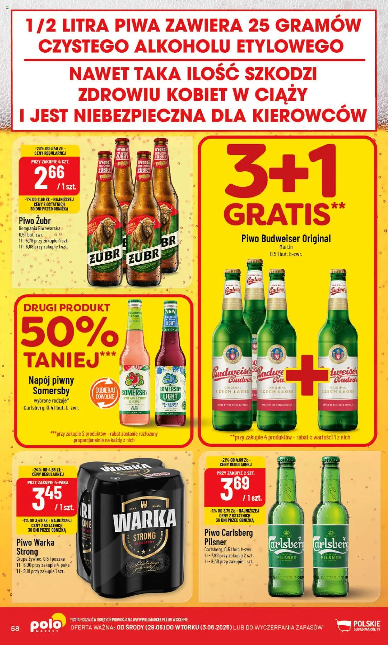 POLOmarket Gazetka od 28.05.2025 | Strona: 58 | Produkty: Piwo żubr, Warka, Piwo Warka, Piwo Carlsberg