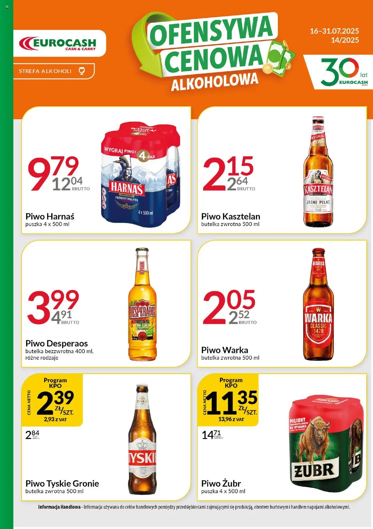 Eurocash Gazetka - Ofensywa Alkoholowa od 16.07.2025 | Strona: 1 | Produkty: Piwo żubr, Piwo Warka, Harnaś, Piwo