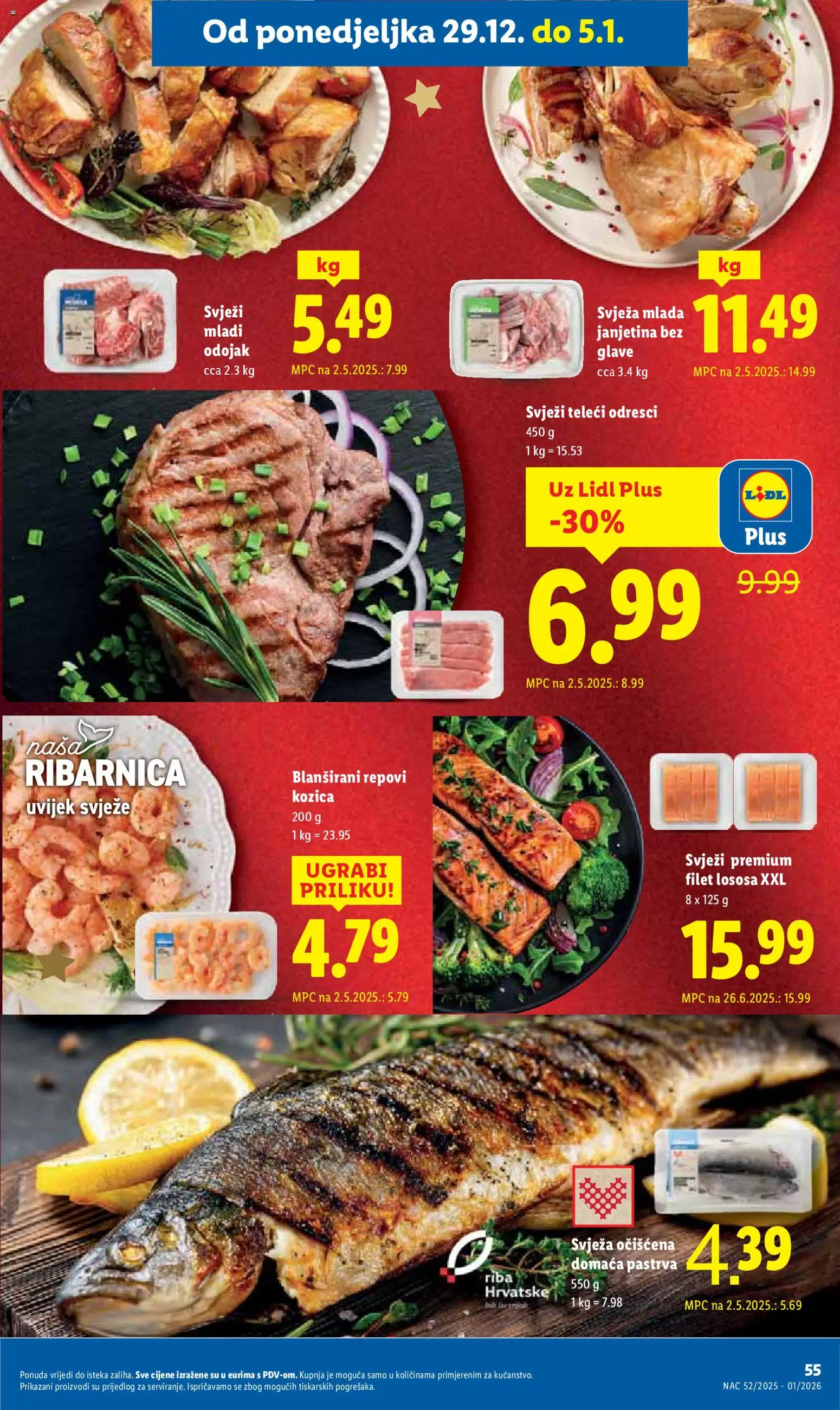 Lidl katalog | vrijedi od 27.12.2025 | Stranica: 55 | Proizvodi: Janjetina, Pastrva, Odojak, Riba