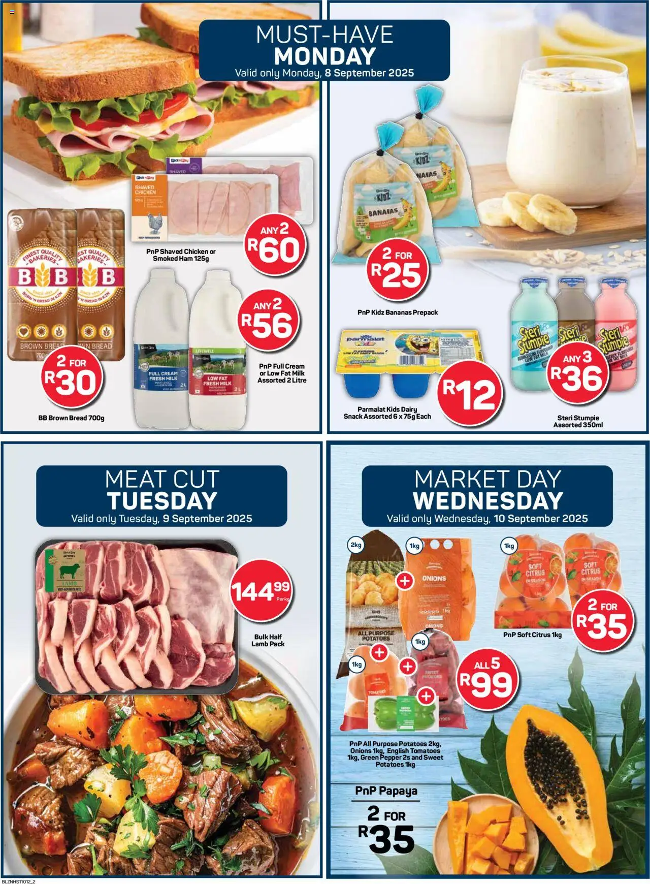 New Pick n Pay catalogue – valid from 08.09.2025 | Page: 2 | Products: Milk, Potatoes, Onions, Pepper
