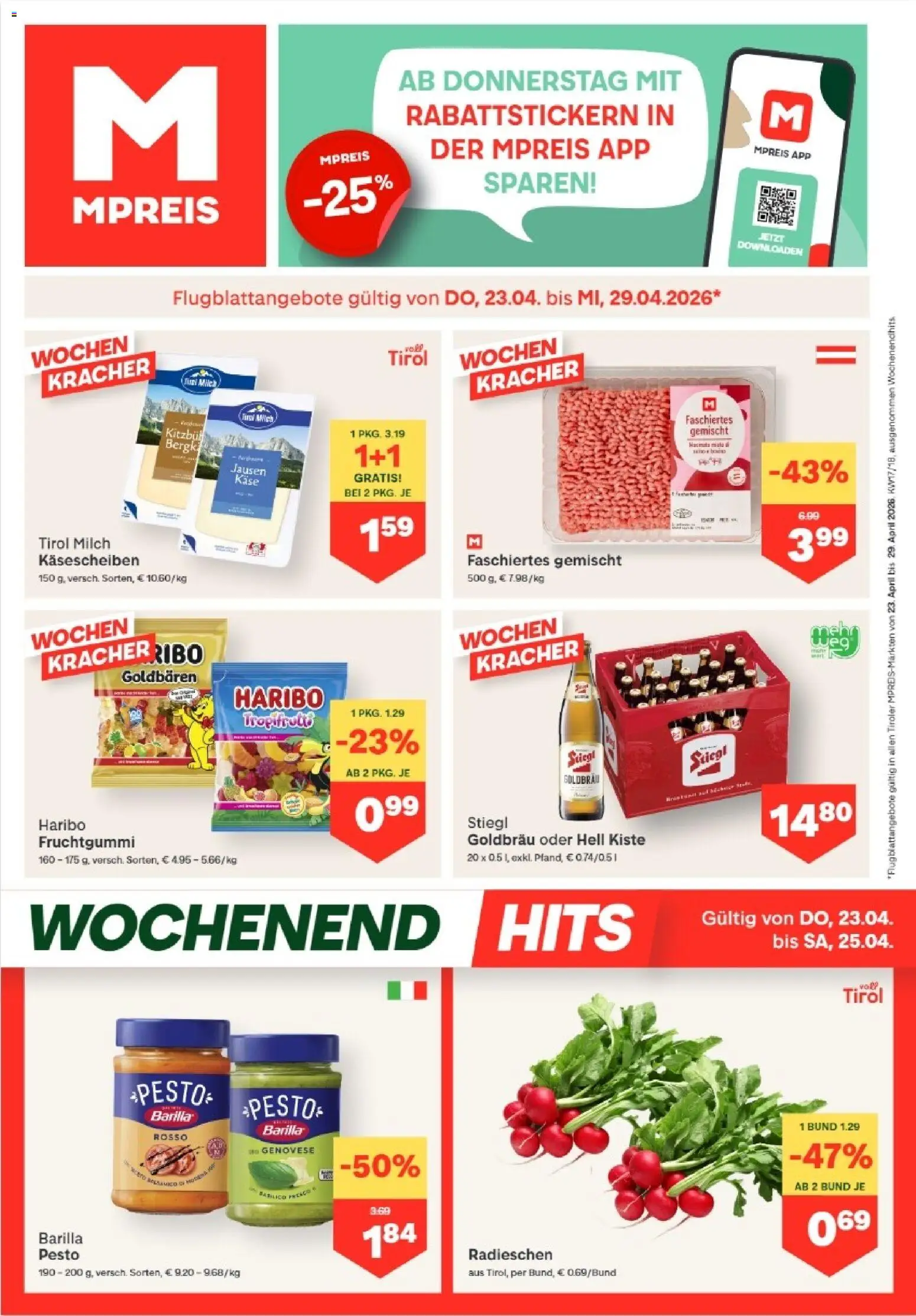 MPREIS Absam gültig ab 23.04.2026 | Seite: 1 | Produkte: Milch, Käse