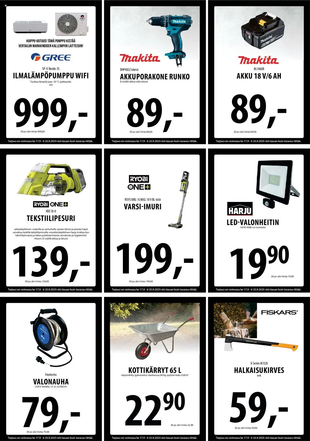 Tuuri tarjoukset – voimassa 17.09.2025 alkaen | Sivu: 19 | Tuotteet: Harja, Akku, Kottikärryt, Pumppu