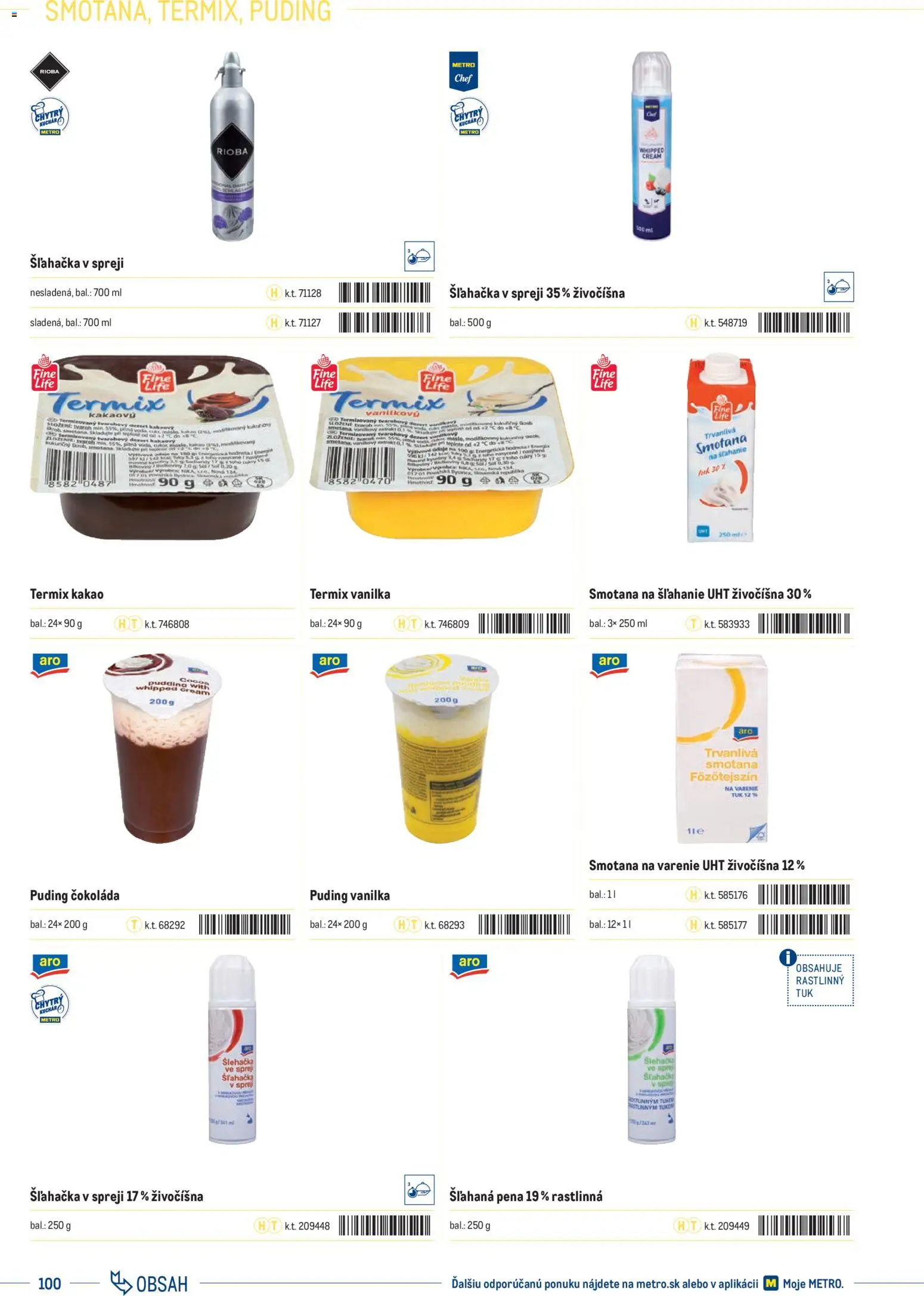 Nové Metro akcie – leták je platný od 01.01.2025 | Strana: 100 | Produkty: Puding, Čokoláda, Šľahačka, Kakao