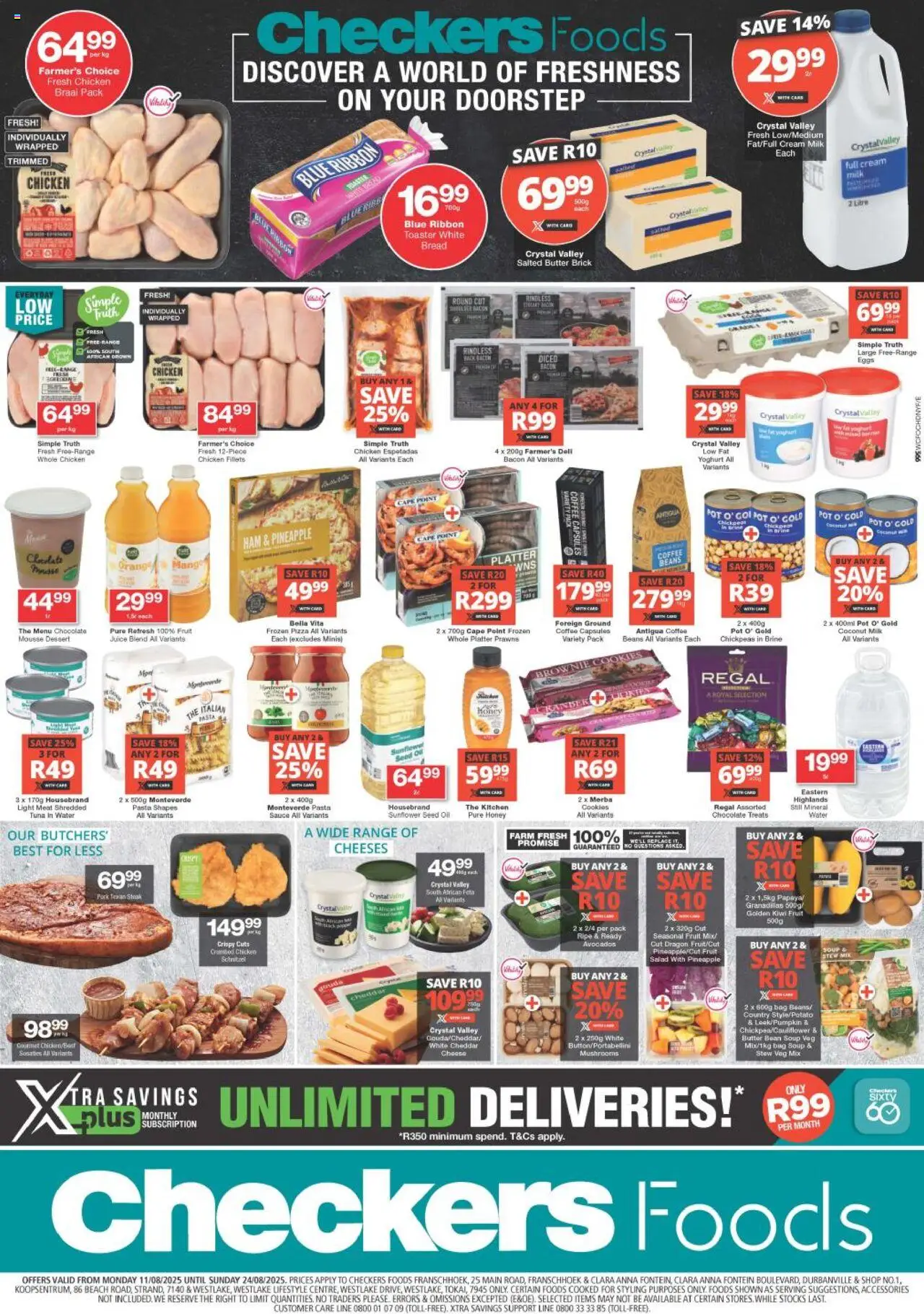 Checkers Western Cape - Foods August Mid-Month Promotion │ valid from 11.08.2025 | Page: 1 | Products: Tuna, Juice, Pork, Salad