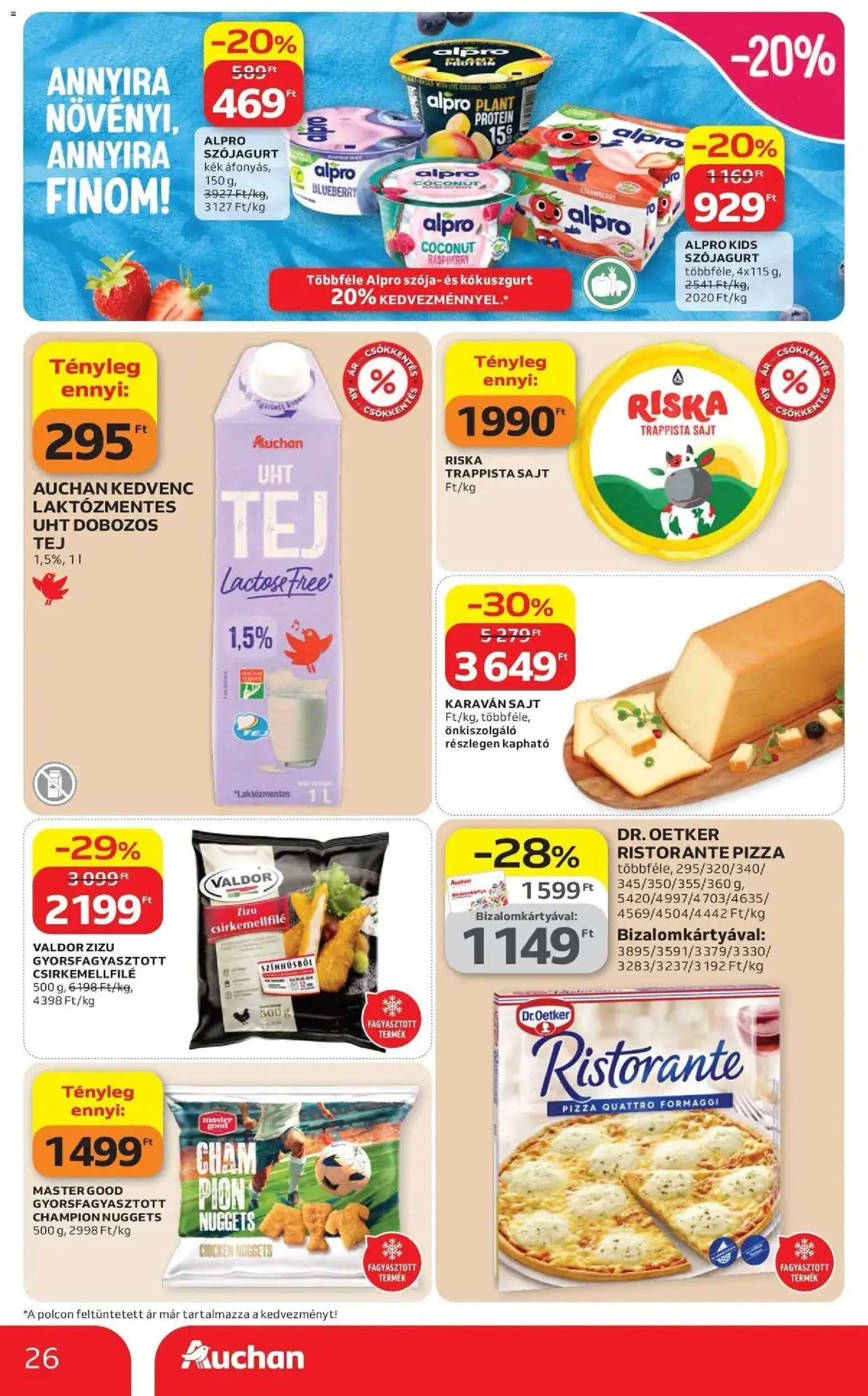 Auchan akciós ujság - amely érvényes a következő dátumtól: 16.04.2026 | Oldal: 26 | Termékek: Nuggets, Protein, Sajt, Trappista sajt