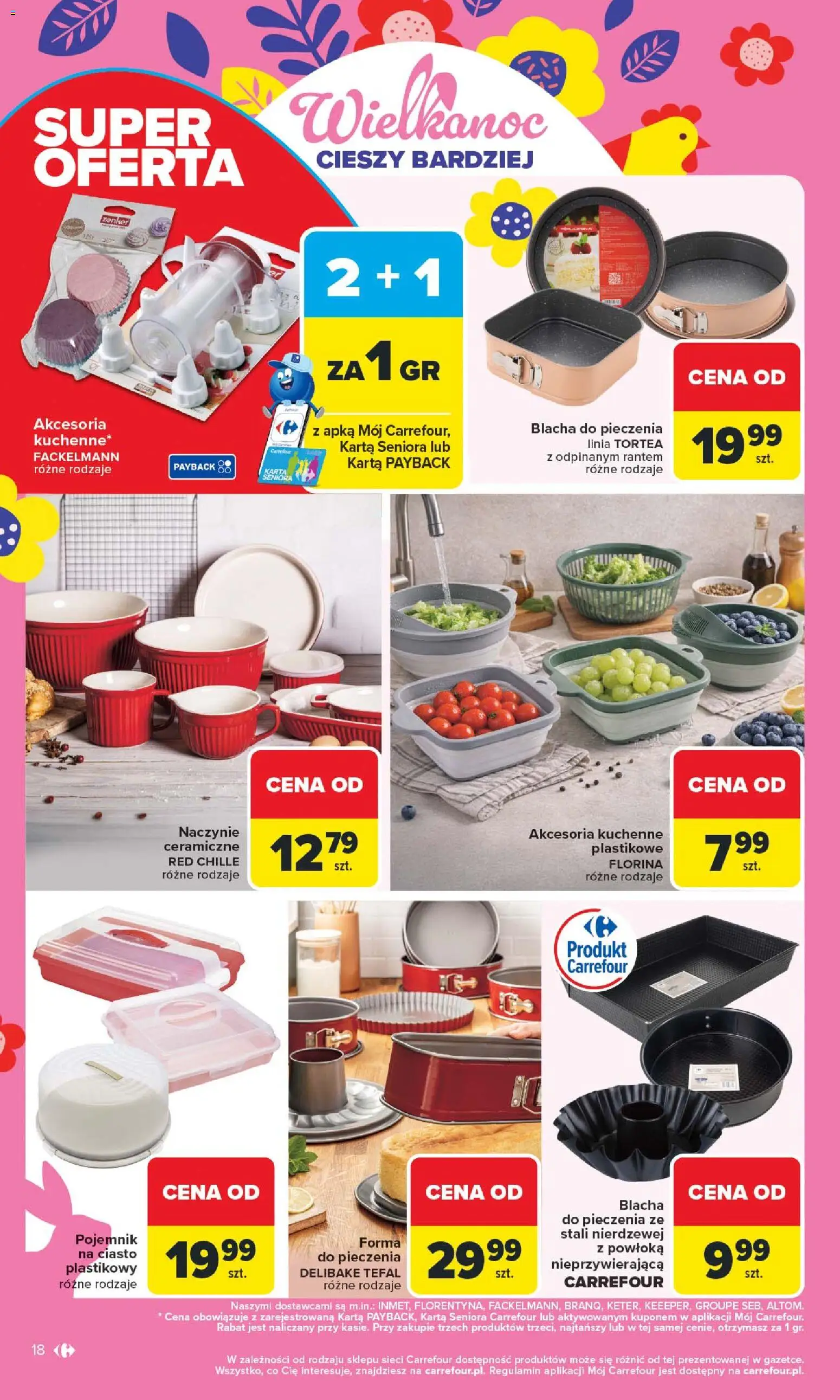 Carrefour gazetka - Łap Wielkanocne okazje od 16.03.2026 | Strona: 18 | Produkty: Karta, Pojemnik na ciasto, Ciasto, Tefal