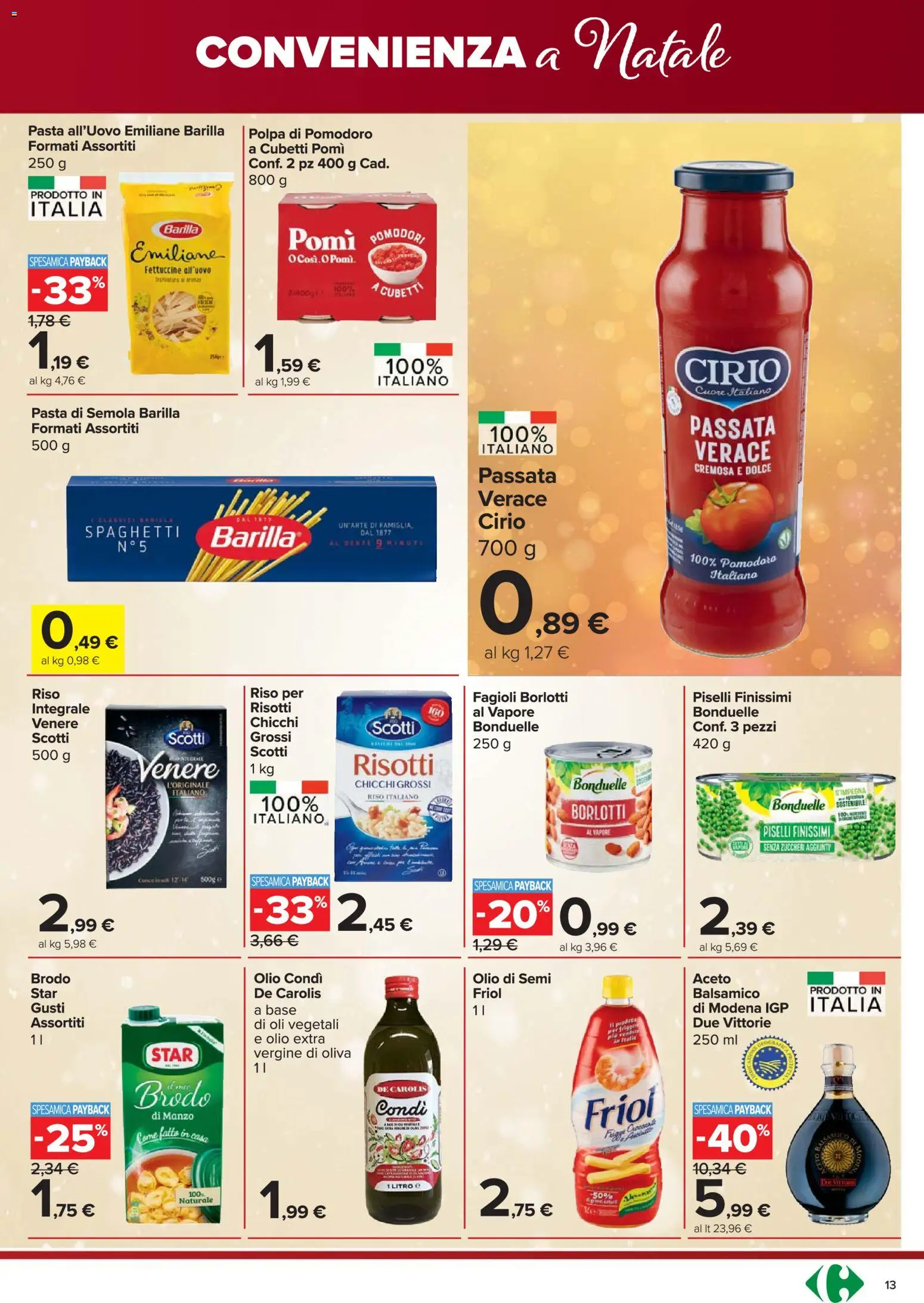 Volantino Carrefour del 18.12.2025 | Pagina: 13 | Prodotti: Manzo, Pomodori, Aceto, Fettuccine