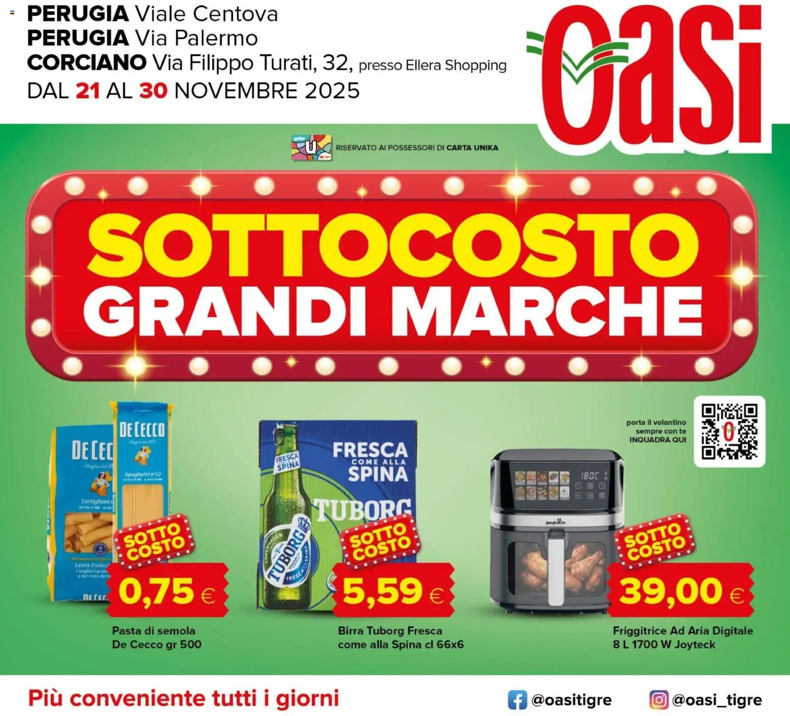 Volantino Oasi del 21.11.2025 | Pagina: 1 | Prodotti: Birra, Tè, Pasta, Friggitrice