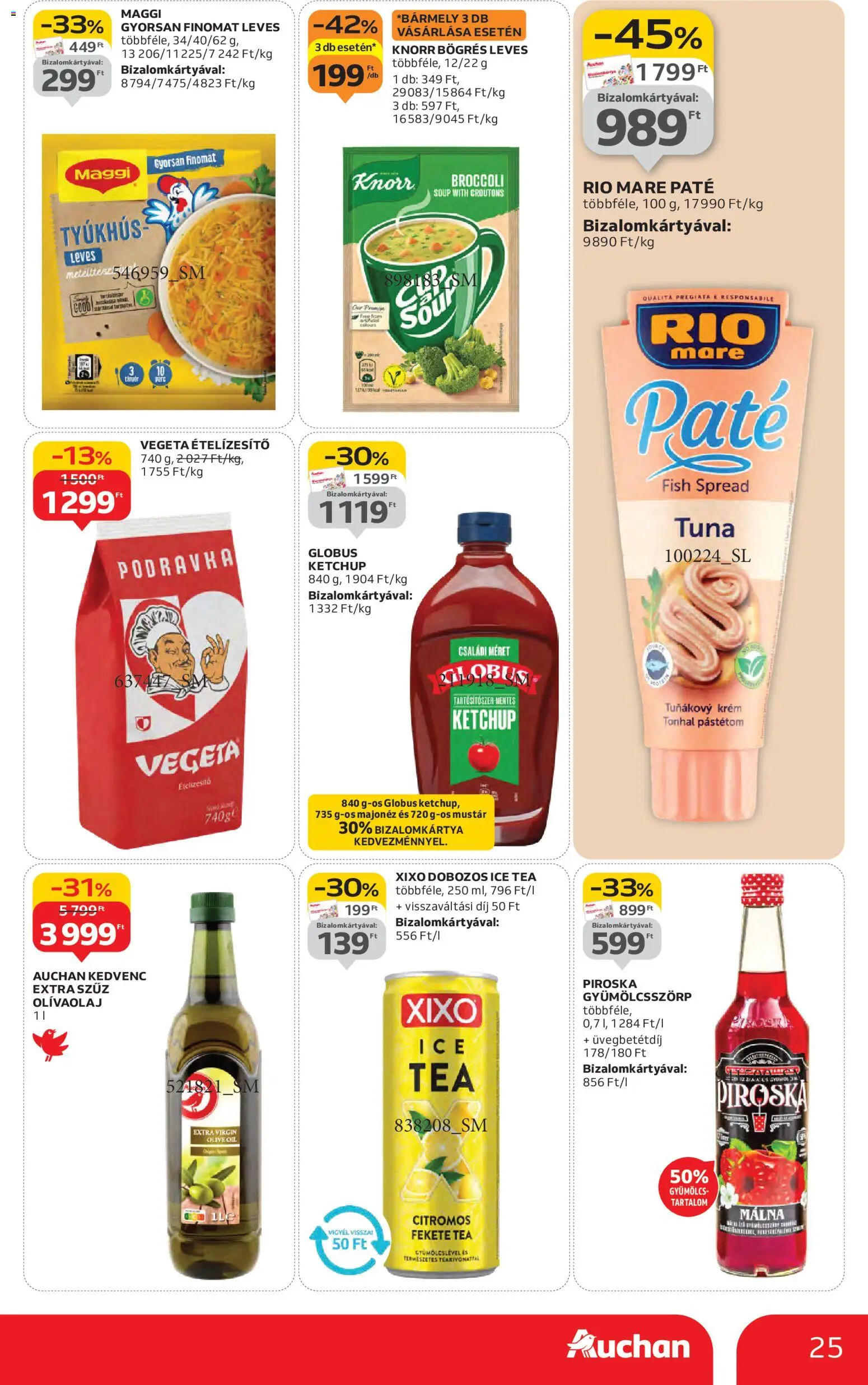 Auchan akciós ujság - amely érvényes a következő dátumtól: 30.10.2025 | Oldal: 25 | Termékek: Vegeta, Pástétom, Majonéz, Olívaolaj
