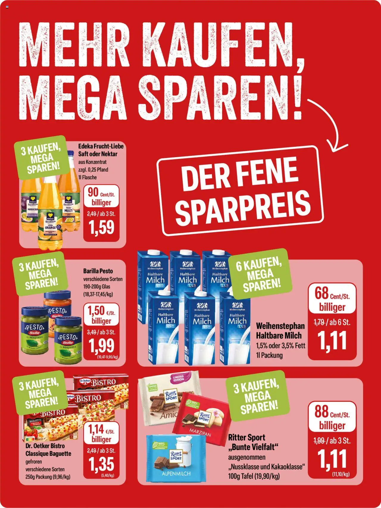 Feneberg Angebote – gültig ab 23.10.2025 | Seite: 14 | Produkte: Milch, Barilla, Ritter sport, Baguette