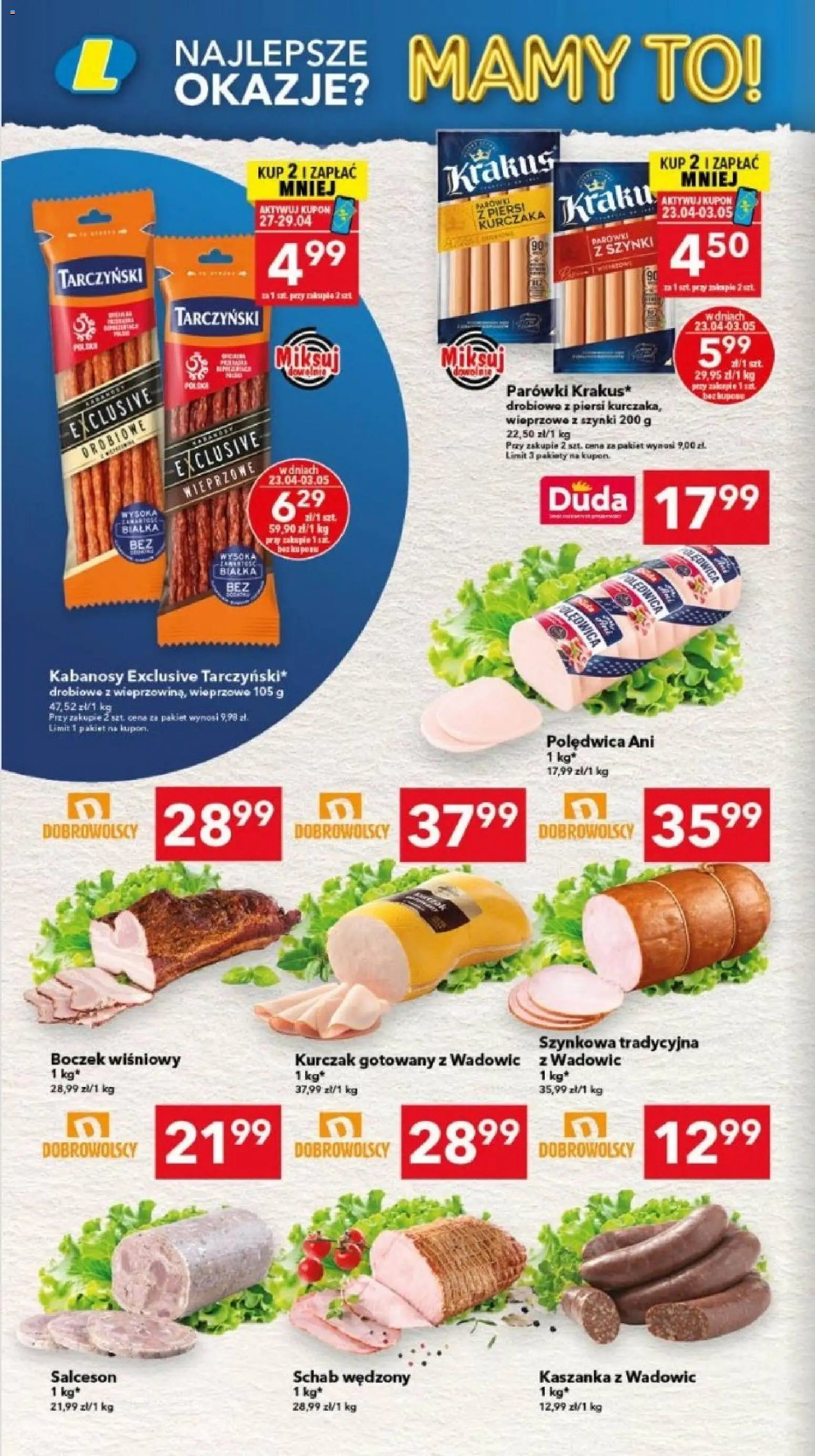 Lewiatan gazetka - Legnica od 23.04.2026 | Strona: 2 | Produkty: Kurczak, Piersi, Kabanosy, Boczek