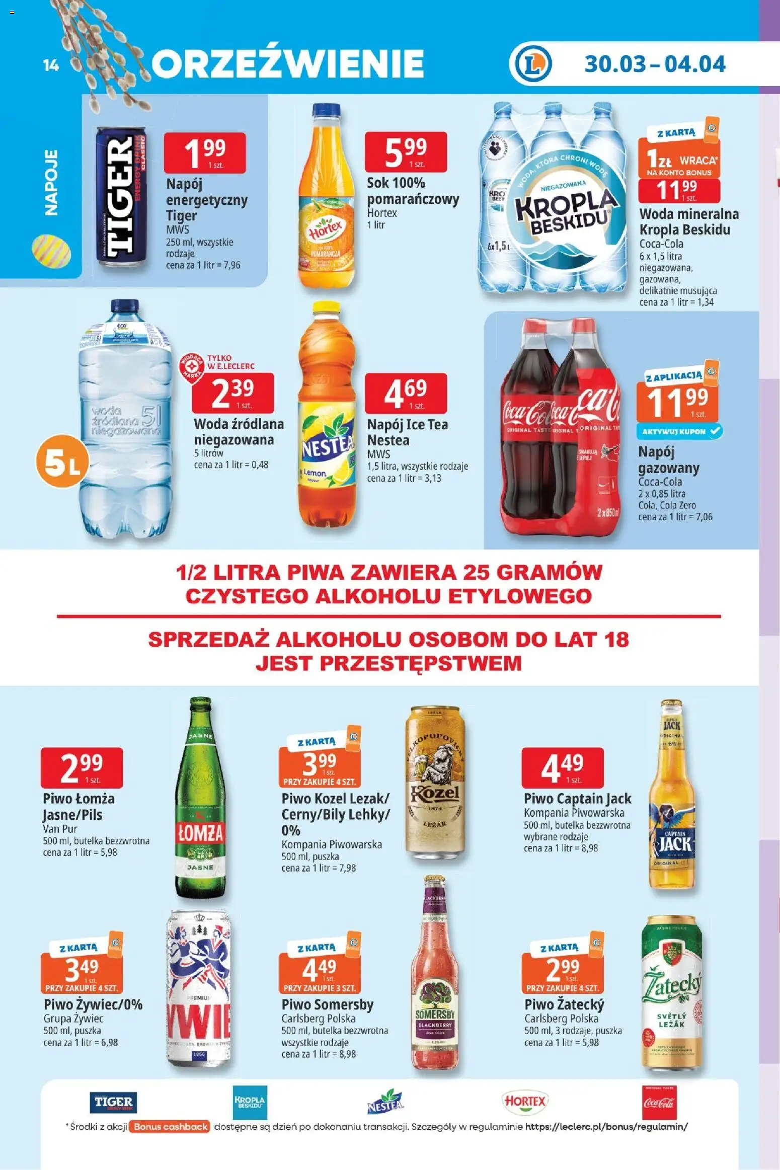 E.Leclerc gazetka - Kłodzko od 30.03.2026 | Strona: 14 | Produkty: Piwo Somersby, Napoje, Somersby, Woda