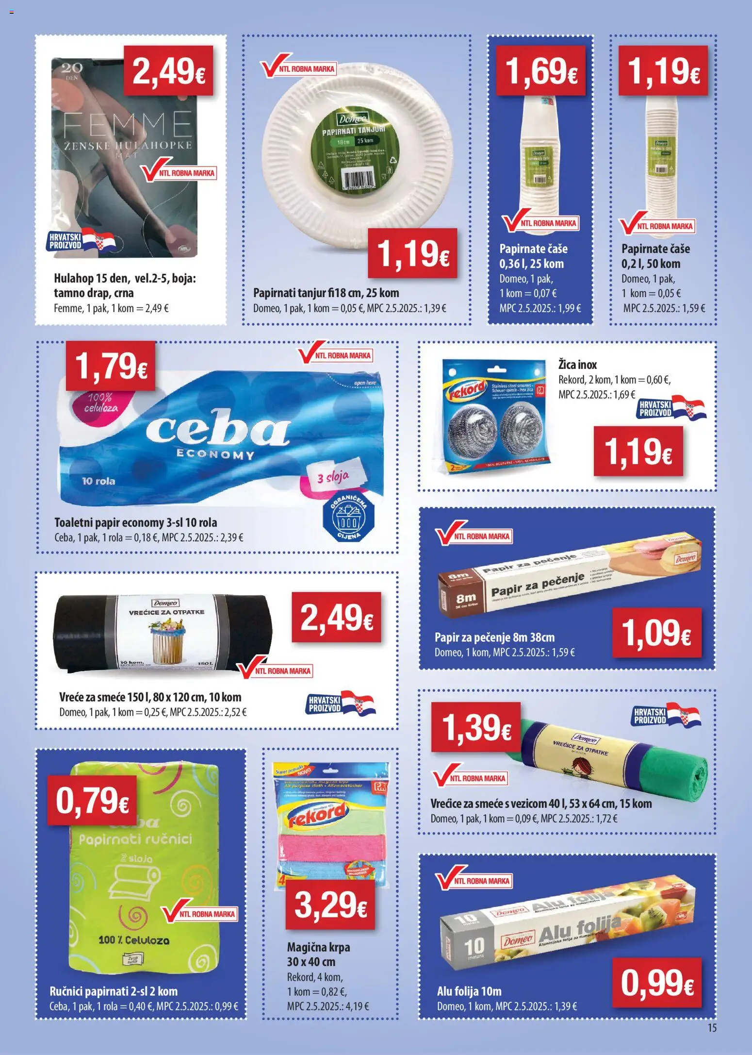 NTL katalog | vrijedi od 18.02.2026 | Stranica: 15 | Proizvodi: Krpa, Čaše, Vreće za smeće, Tanjuri