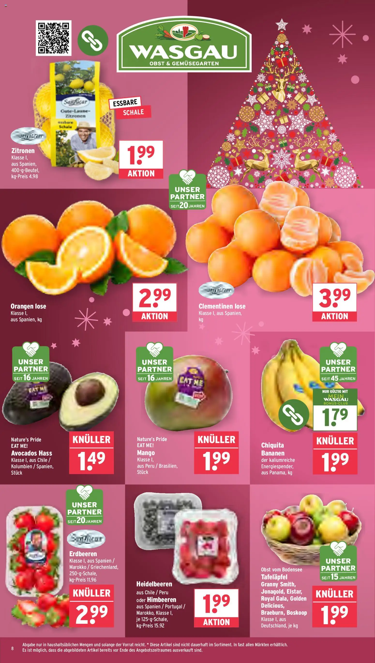 Wasgau Prospekt 	 – gültig ab 22.12.2025 | Seite: 8 | Produkte: Himbeeren, Orangen, Mango, Zitronen