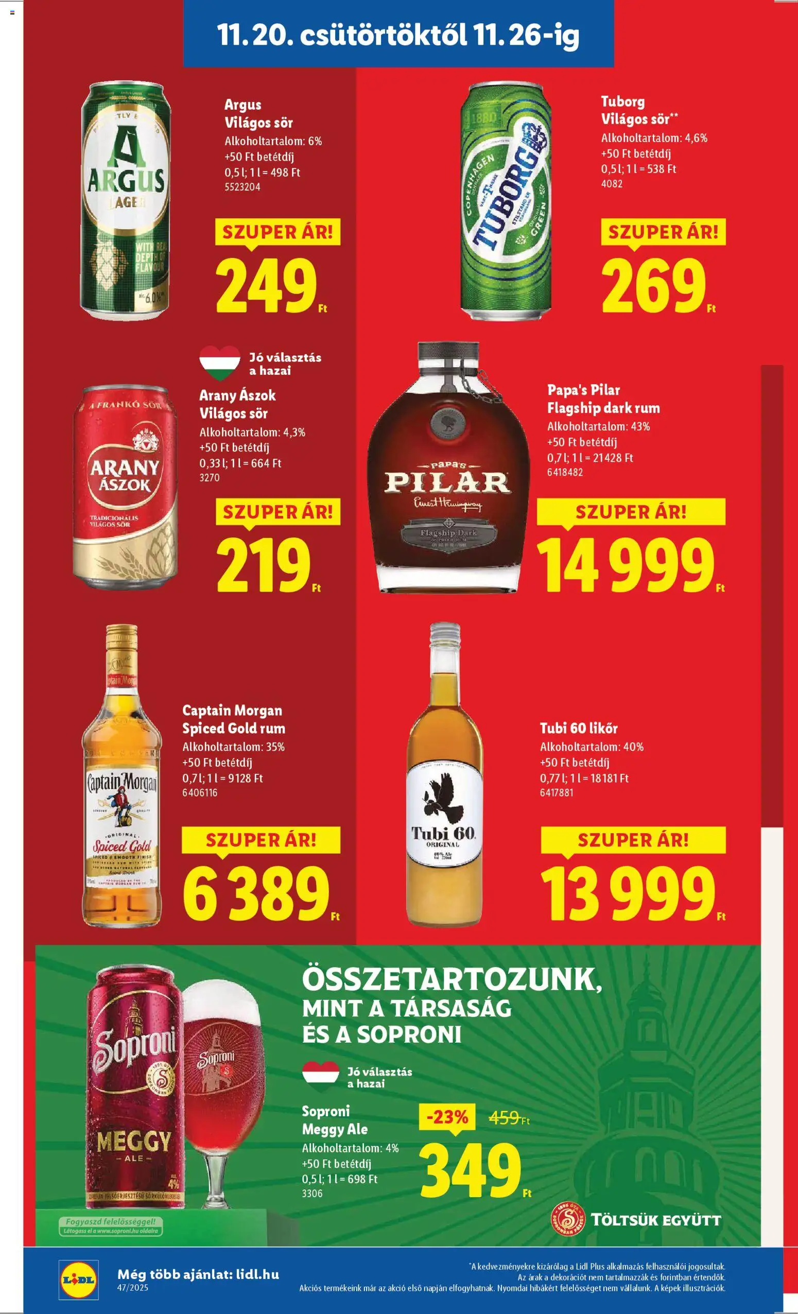 Lidl akciós ujság - amely érvényes a következő dátumtól: 20.11.2025 | Oldal: 14 | Termékek: Arany ászok, Rum, Captain morgan, Likőr