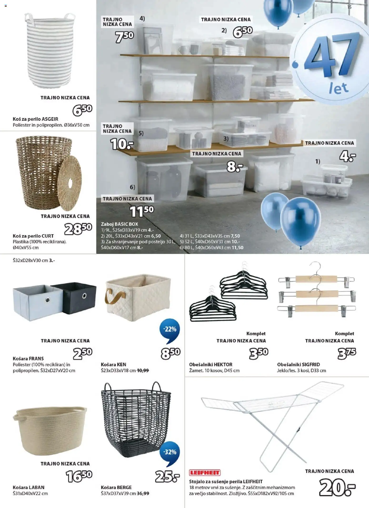 Novi JYSK katalog ponudbe – veljaven od 08.04.2026 | Stran: 15 | Izdelki: Košara, Koš za perilo, Kos, Zaboj