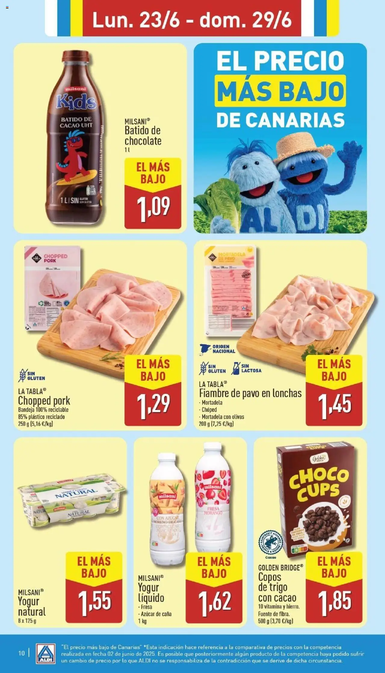 Aldi folleto Canarias │ válido desde el 23.06.2025 | Página: 10 | Productos: Yogur, Mortadela, Bandeja, Φρυγανιές σικάλεως