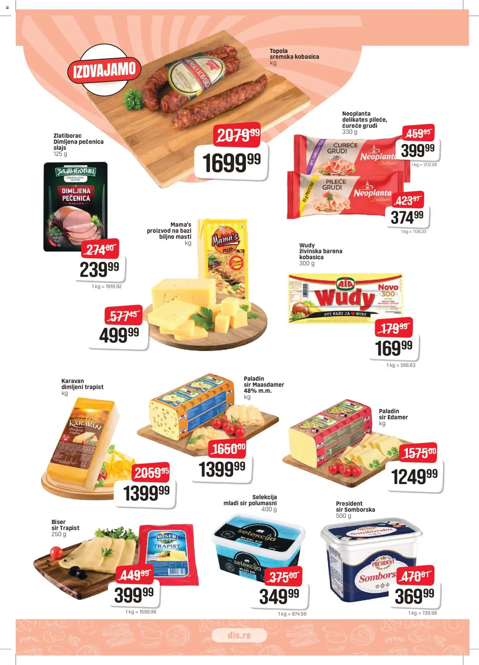 Super DIS katalog - važi od 26.03.2026 | Strana: 3 | Proizvode: Trapist sir, Mladi sir, Edamer, Sir