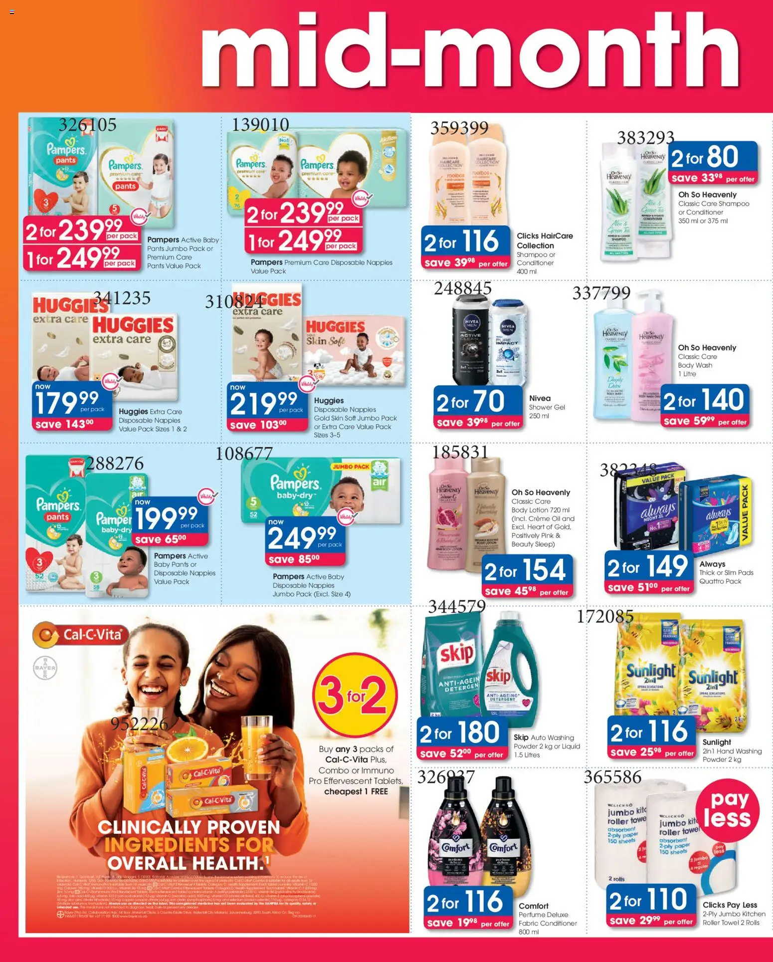 New Clicks catalogue – valid from 09.12.2025 | Page: 2 | Products: Pads, Perfume, Body wash, Nappies