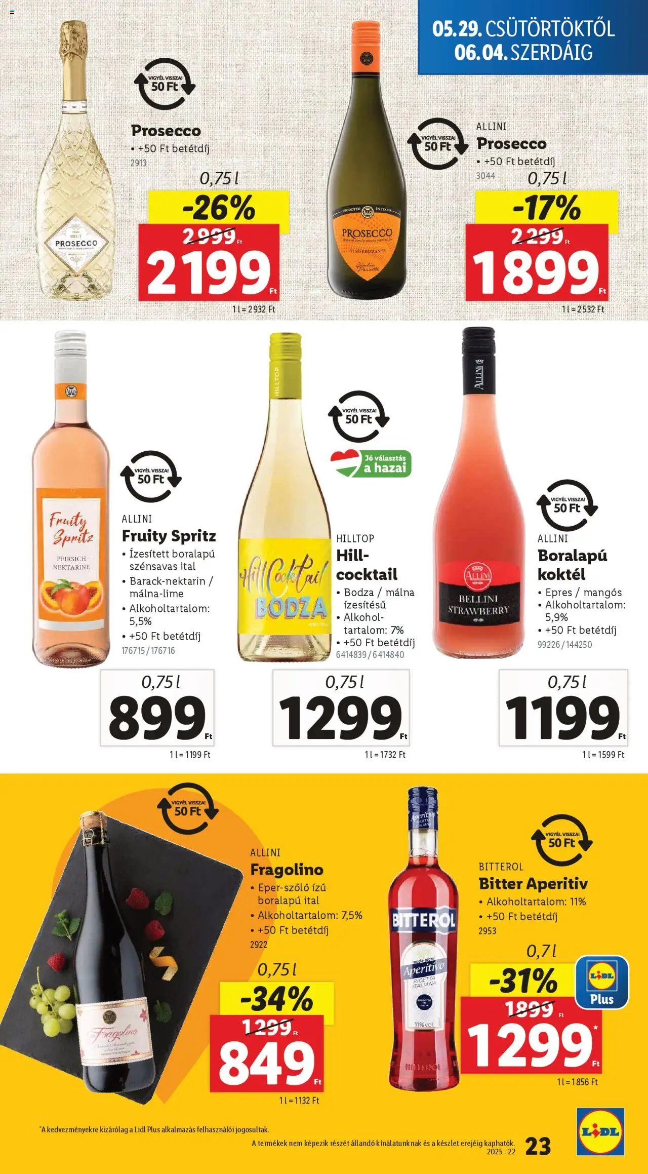 Lidl akciós ujság - amely érvényes a következő dátumtól: 29.05.2025 | Oldal: 23 | Termékek: Málna, Alkohol
