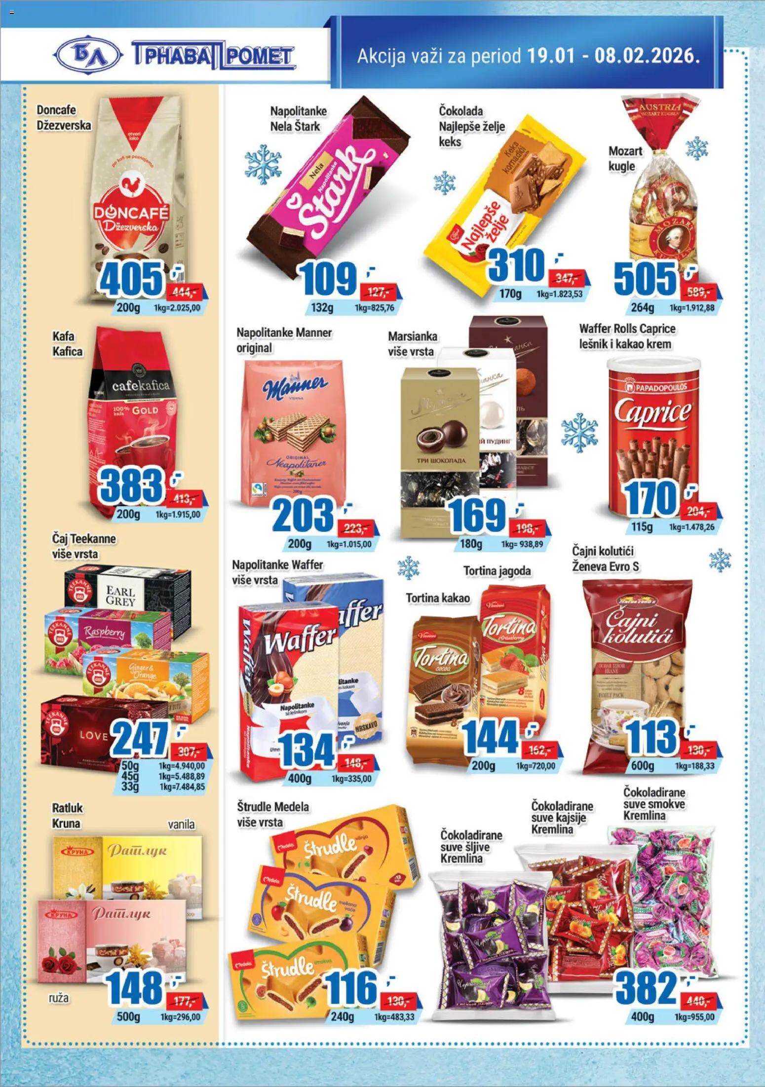 Trnava Promet katalog - važi od 19.01.2026 | Strana: 10 | Proizvode: Jagoda, Suve šljive, Ratluk, Kafa