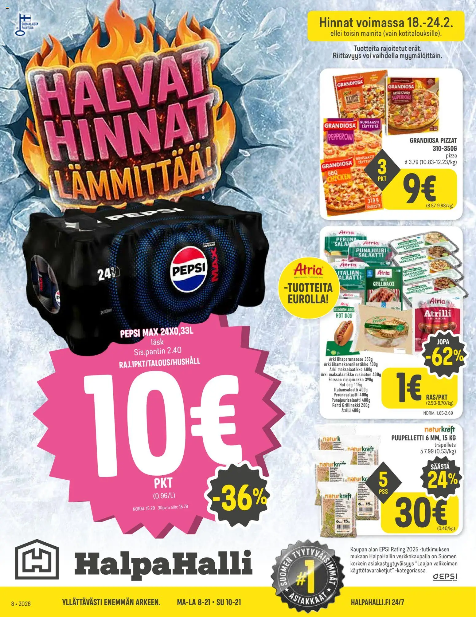 Halpa Halli tarjoukset – voimassa 18.02.2026 alkaen | Sivu: 1 | Tuotteet: Pepsi, Peruna, Punajuuri, Punajuurisalaatti