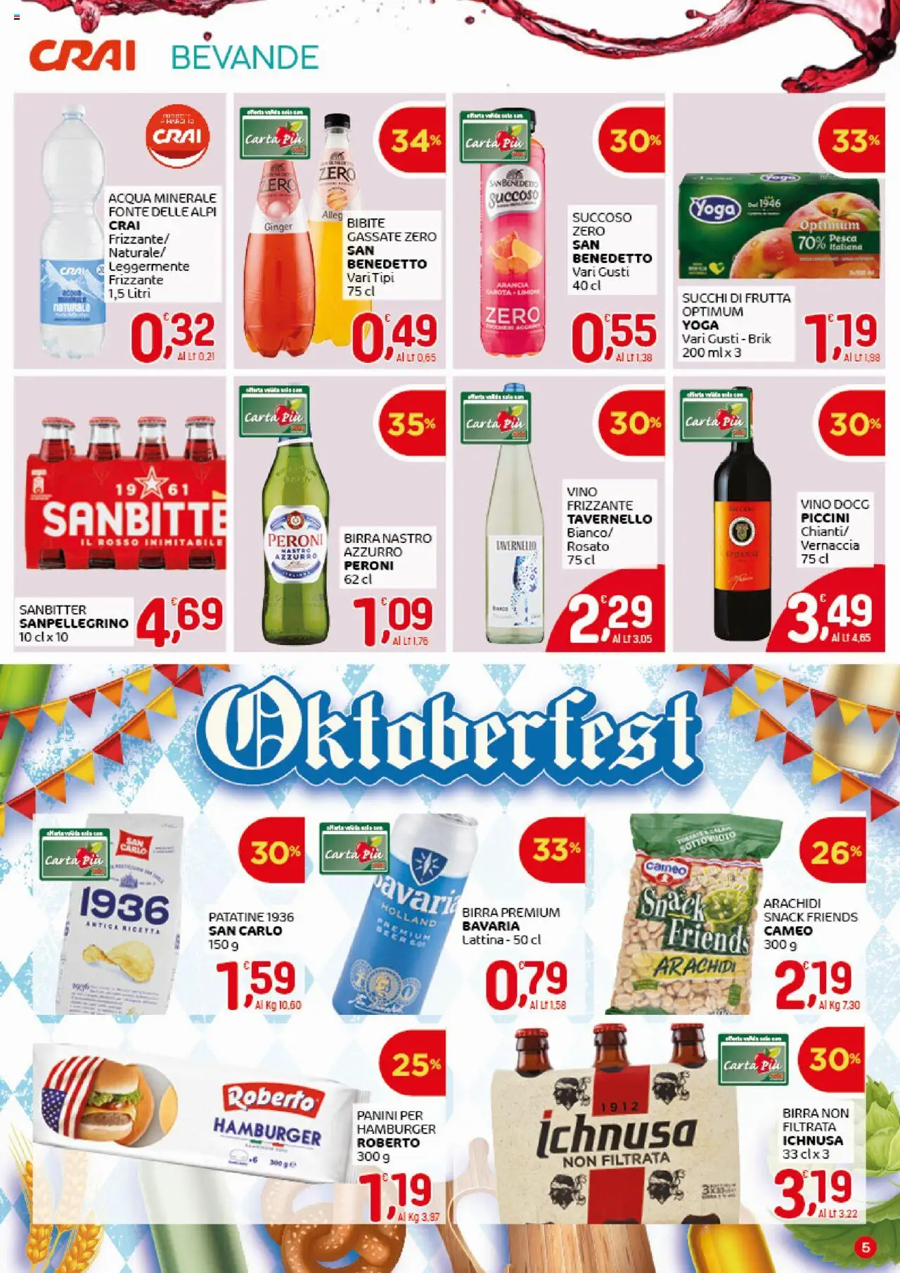 Volantino CRAI del 02.10.2025 | Pagina: 5 | Prodotti: Birra, Patatine, Vino, Arachidi