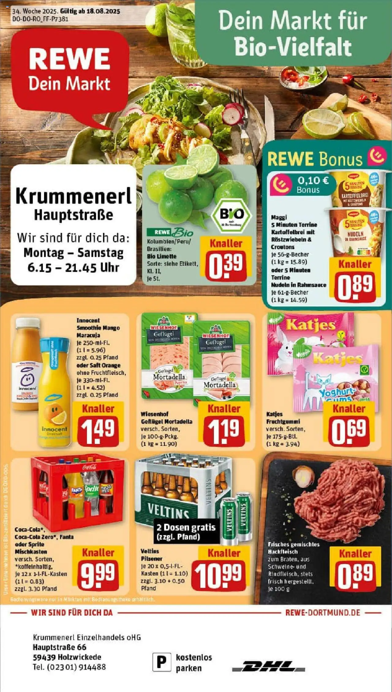 Rewe prospekt Holzwickede	 - gültig ab dem 17.08.2025 | Seite: 1 | Produkte: Katjes, Nudeln, Uhr, Veltins