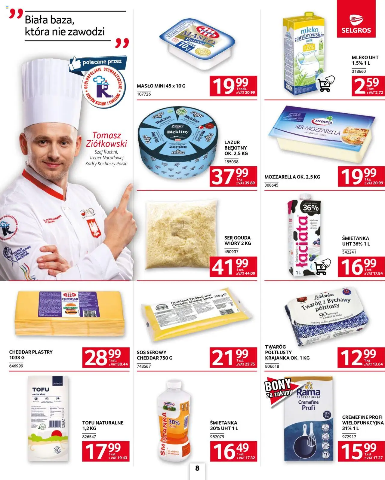 Selgros cash&carry Gazetka - Oferta dla gastronomii od 28.08.2025 | Strona: 8 | Produkty: Masło, Mozzarella, Twaróg, Sos