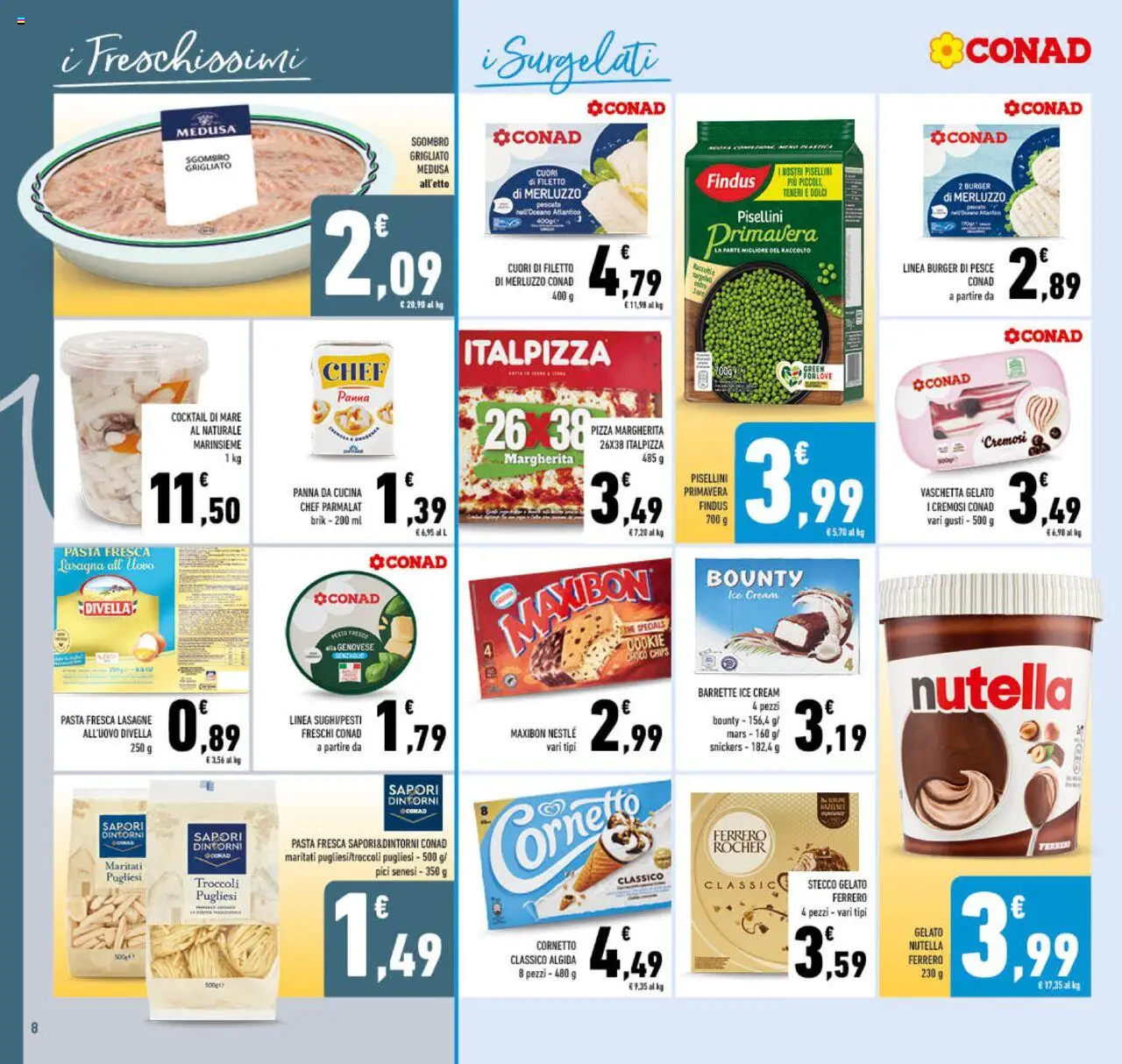 Volantino Conad del 13.08.2025 | Pagina: 8 | Prodotti: Lasagna, Nutella, The, Sgombro