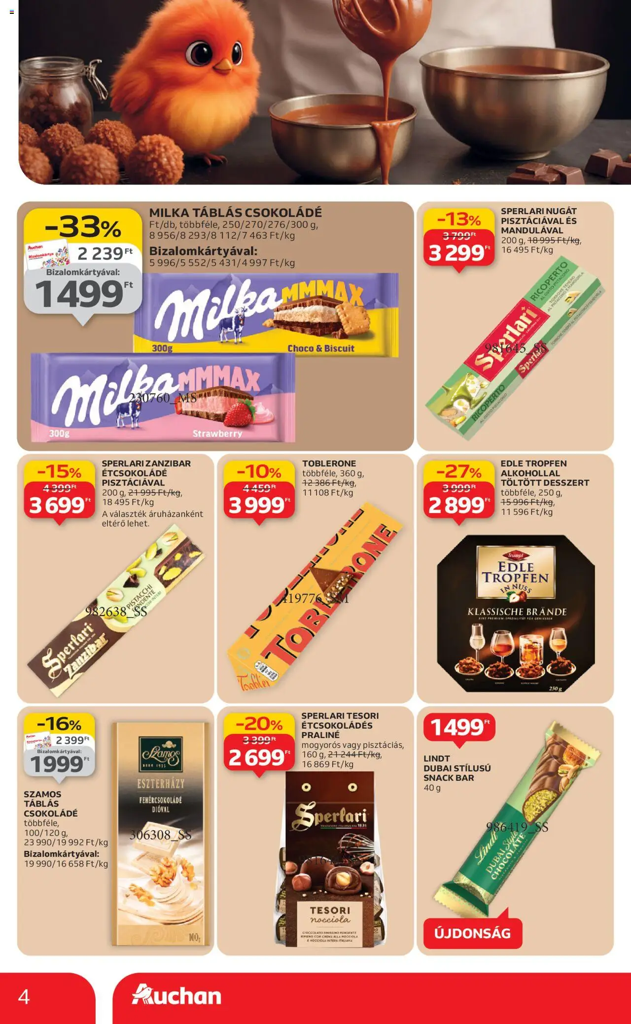 Auchan akciós ujság - amely érvényes a következő dátumtól: 09.10.2025 | Oldal: 4 | Termékek: Praliné, Étcsokoládé, Csokoládé