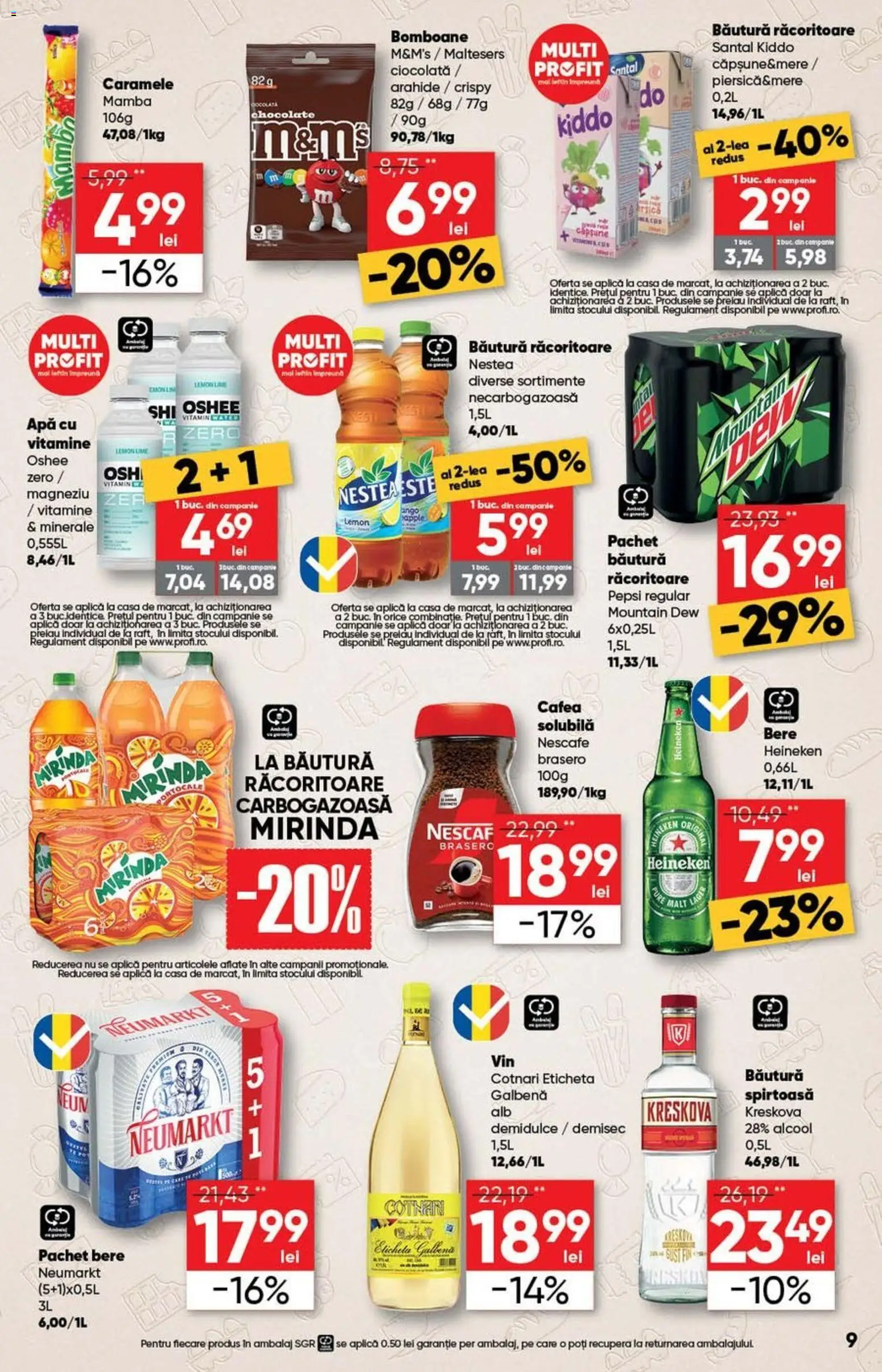 Noul catalog Profi – valabil de la 15.04.2026 | Pagină: 9 | Produse: Cafea, Bere, Apă, Caramele