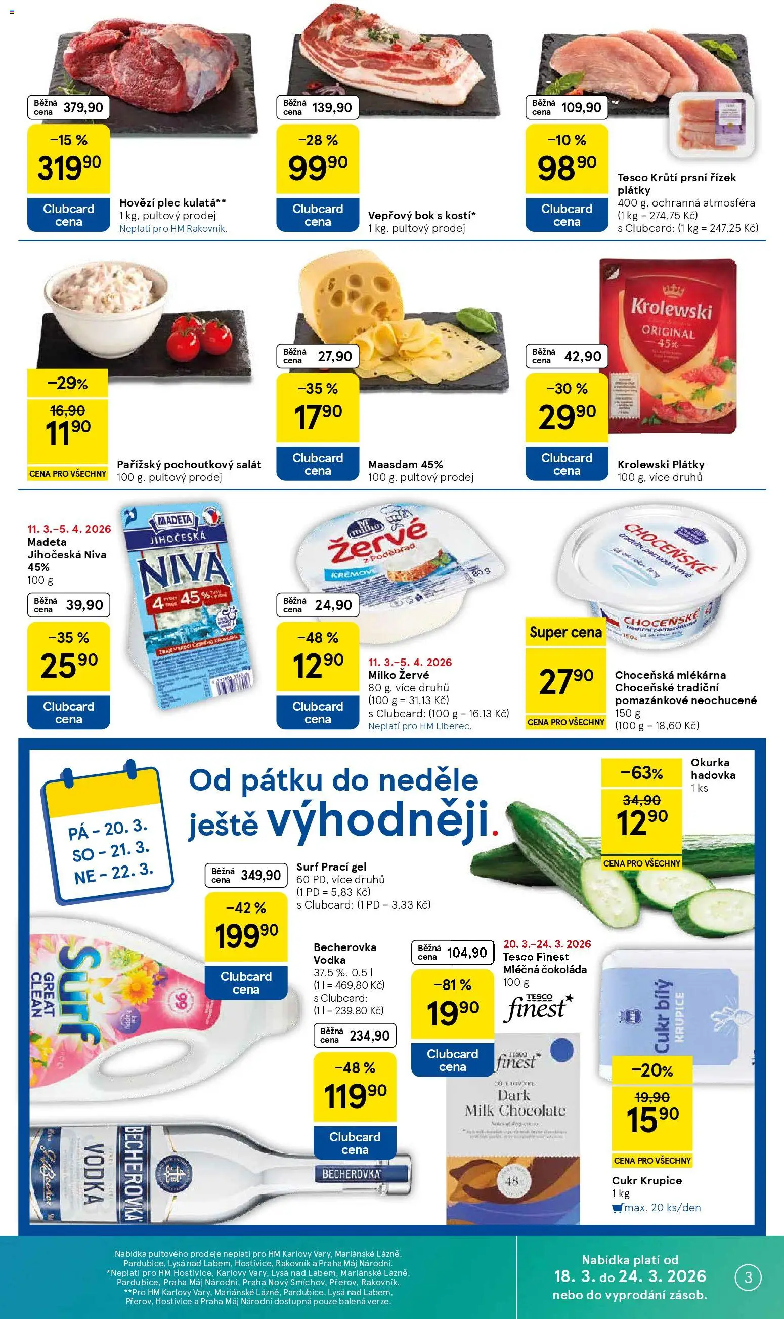 Tesco leták - Hypermarket od 18.03.2026 | Strana: 3 | Produkty: Prací gel Surf, Surf, Cukr, Okurka