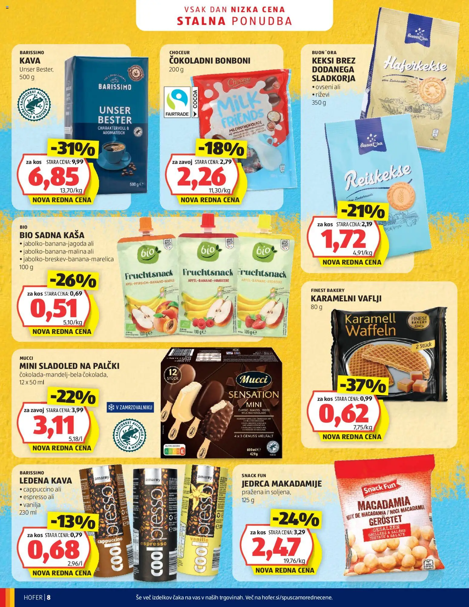 Novi Hofer katalog ponudbe – veljaven od 28.01.2026 | Stran: 8 | Izdelki: Bonboni, Vaflji, Kava, Sladoled