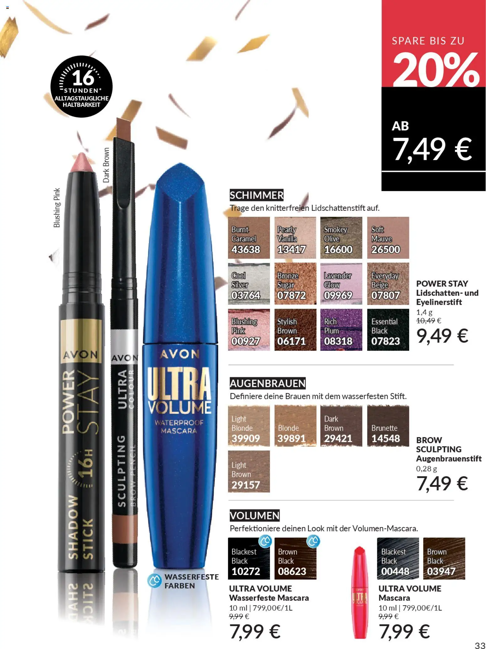 AVON Katalog Januar 2026 – gültig ab 01.01.2026 | Seite: 35 | Produkte: Lidschatten, Mascara, Augenbrauenstift