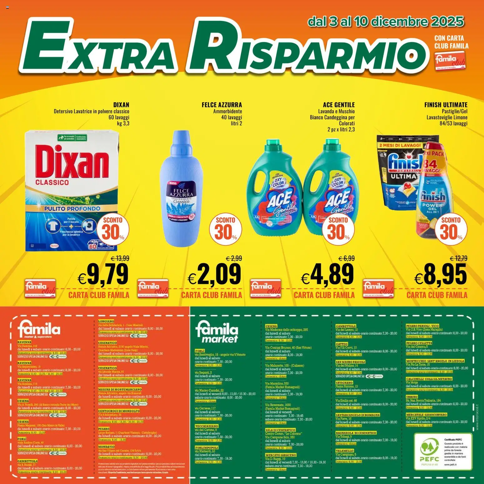 Volantino Famila del 03.12.2025 | Pagina: 4 | Prodotti: Candeggina, Limone, Lavatrice, Lavastoviglie