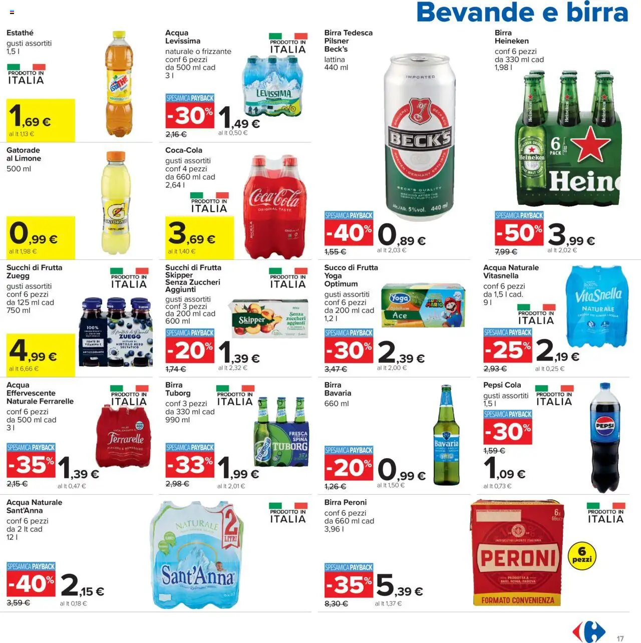 Volantino Carrefour del 21.08.2025 | Pagina: 17 | Prodotti: Acqua naturale, Heineken, Ferrarelle, Succo di frutta