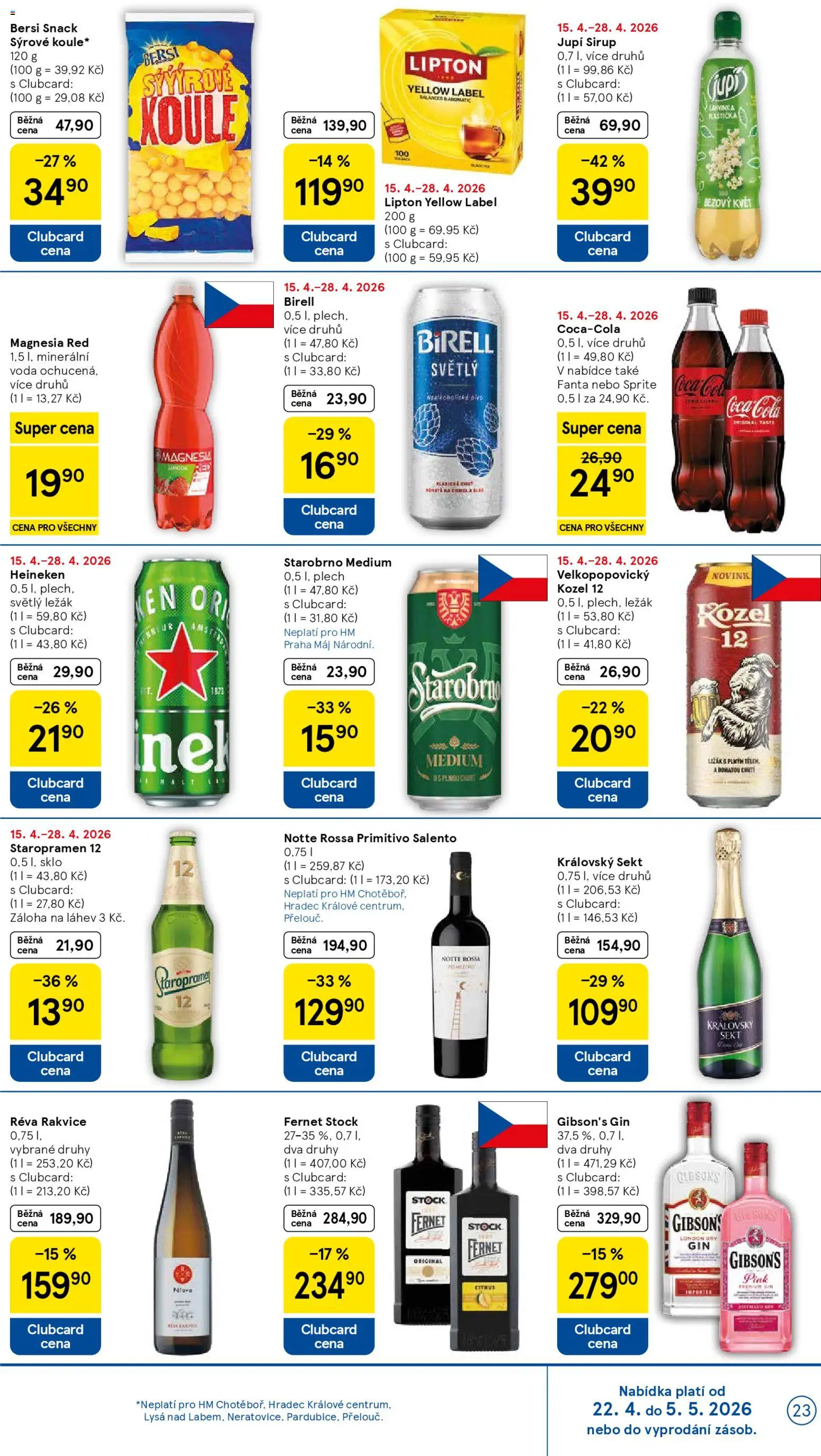 Tesco leták - Hypermarket od 22.04.2026 | Strana: 23 | Produkty: Voda, Sirup Jupí, Fanta, Fernet