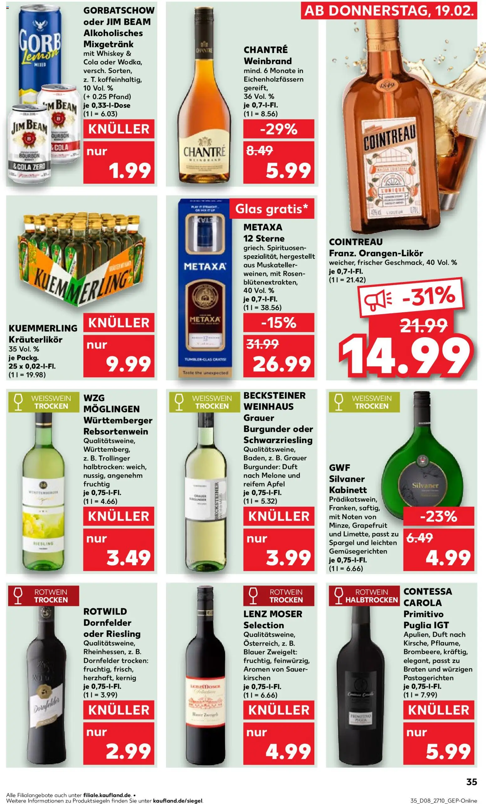 Kaufland prospekt Zeitz	 – gültig ab 19.02.2026 | Seite: 35 | Produkte: Rotwein, Spargel, Metaxa, Bourbon