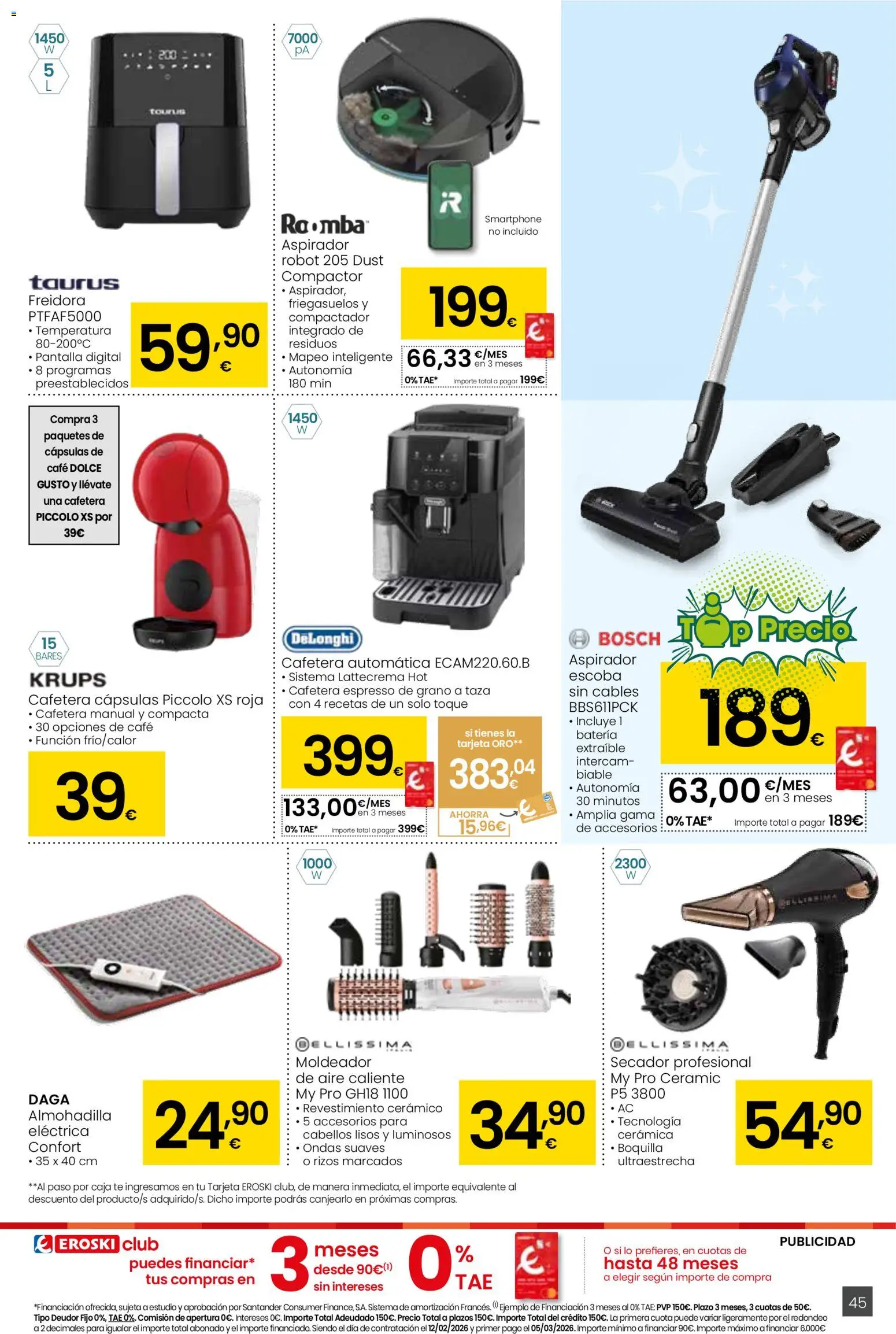 Eroski - Siempre a buen precio  │ válido desde el 12.02.2026 | Página: 45 | Productos: Escoba, Café, Freidora, Aspirador