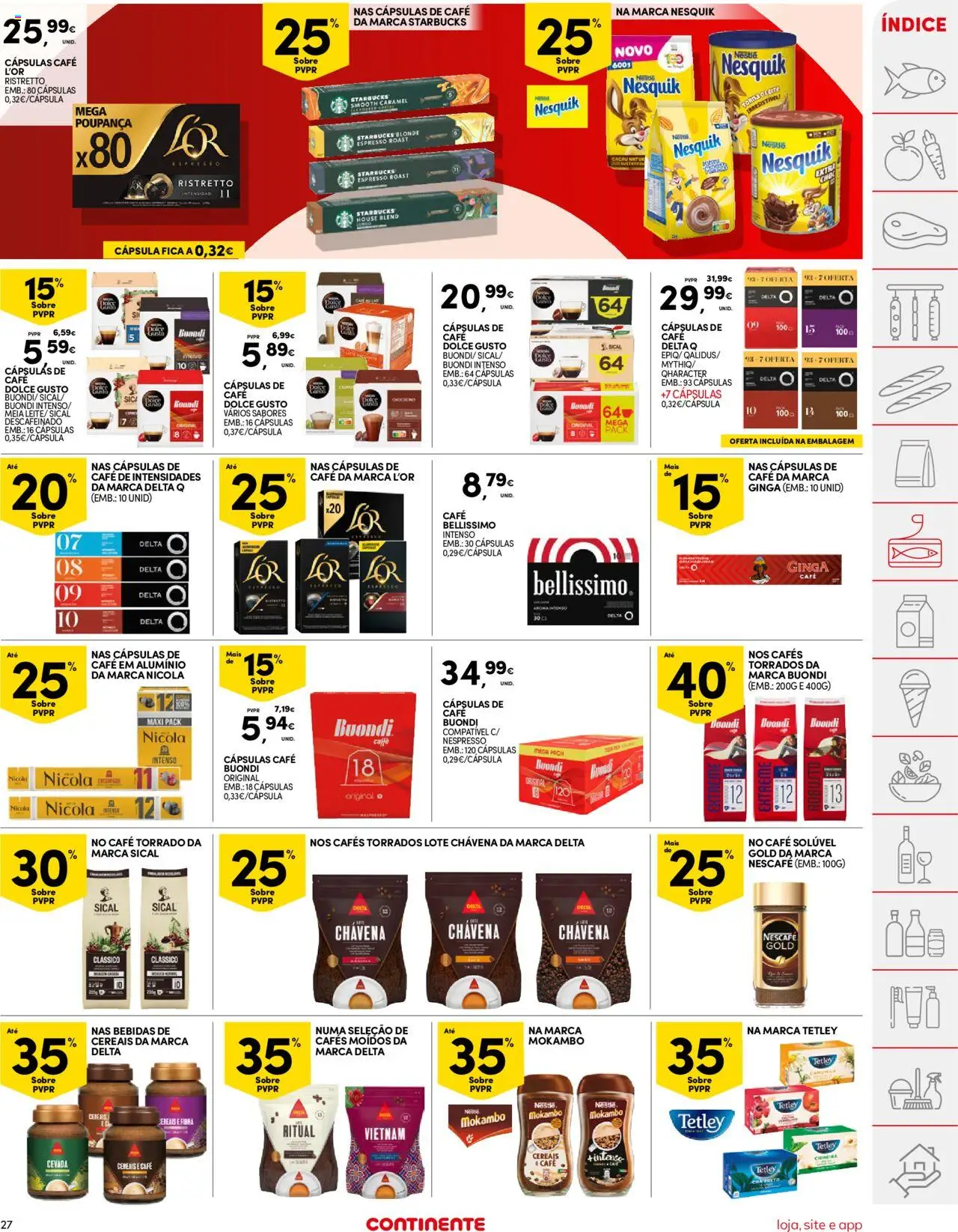 Continente folheto │ válido de 21.10.2025 | Página: 27 | Produtos: Cafe buondi, Nespresso, Chá, Cereais