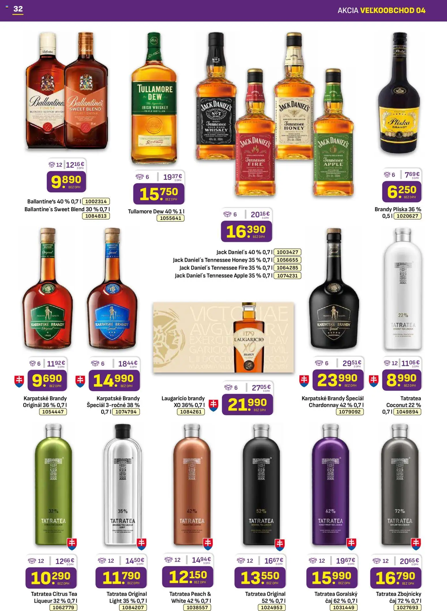 Nové Libex akcie – leták je platný od 16.02.2026 | Strana: 32 | Produkty: Brandy, Whisky, Tullamore Dew, Jack Daniel's