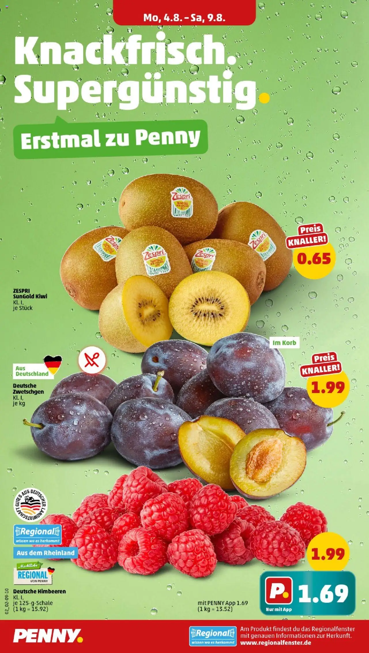 Penny - Nordrhein-Westfalen - gültig ab dem 04.08.2025 | Seite: 2 | Produkte: Himbeeren, Korb, Zwetschgen, Kiwi