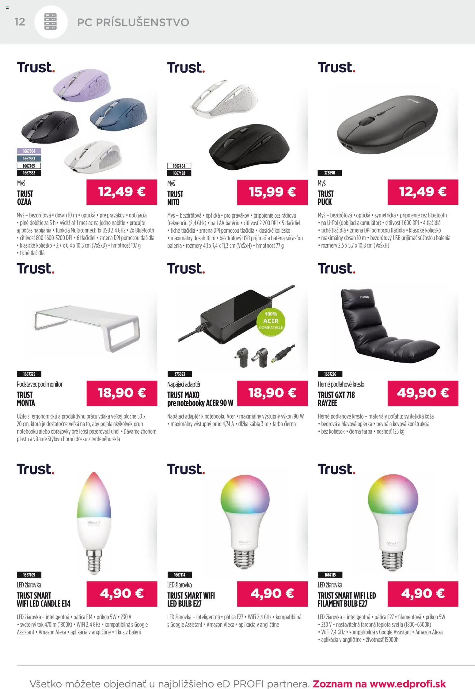 Nové ED Profi akcie – leták je platný od 01.12.2025 | Strana: 12 | Produkty: Monitor, Žiarovka, Myš, Akumulátor