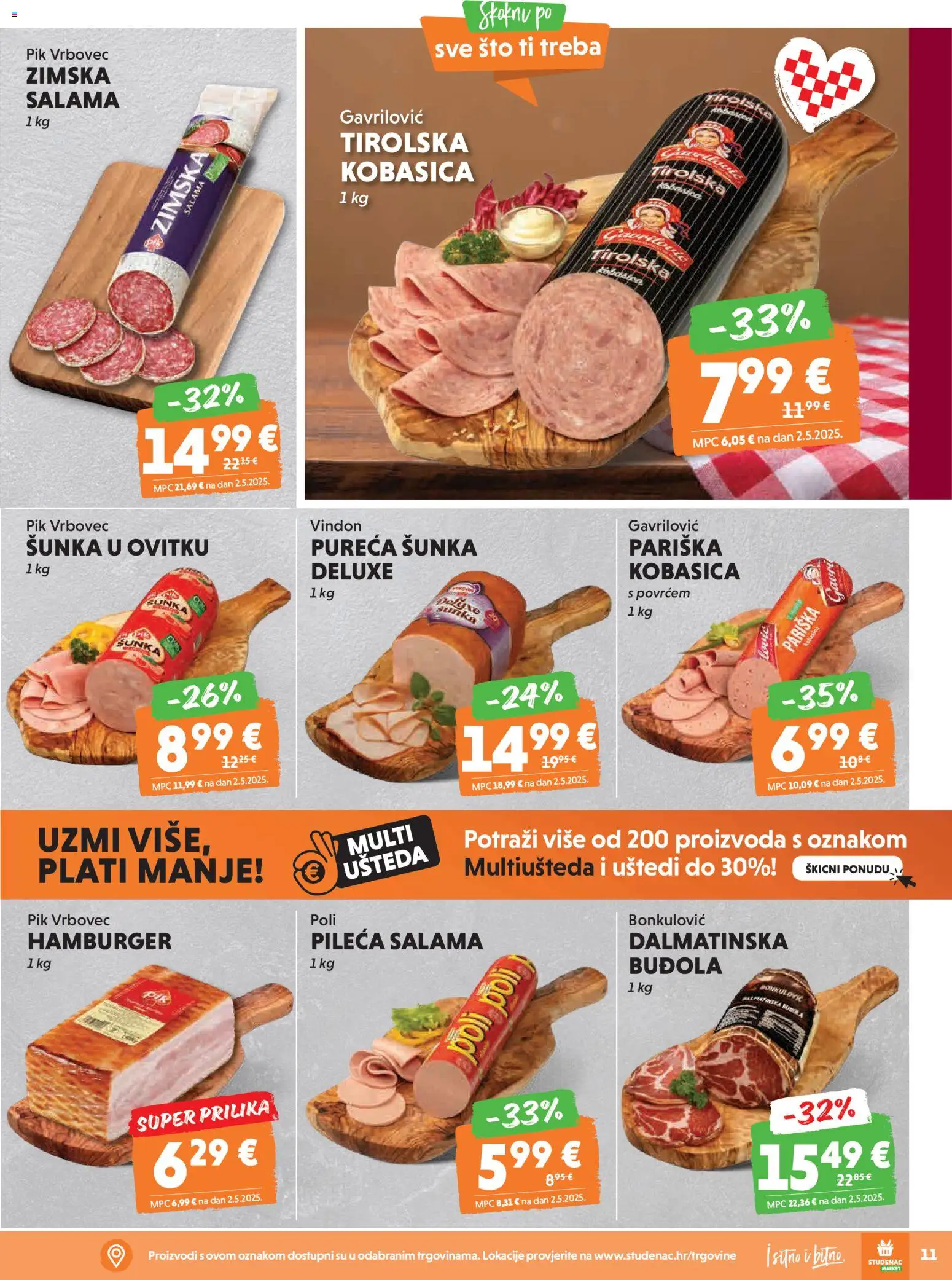 Studenac katalog | vrijedi od 25.02.2026 | Stranica: 11 | Proizvodi: Salama, Kobasica, Pik Vrbovec, Hamburger